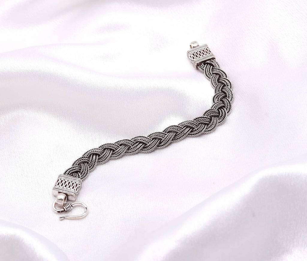 Braided Bracelet Men 925 Sterling Silver Oxidized Bracelet