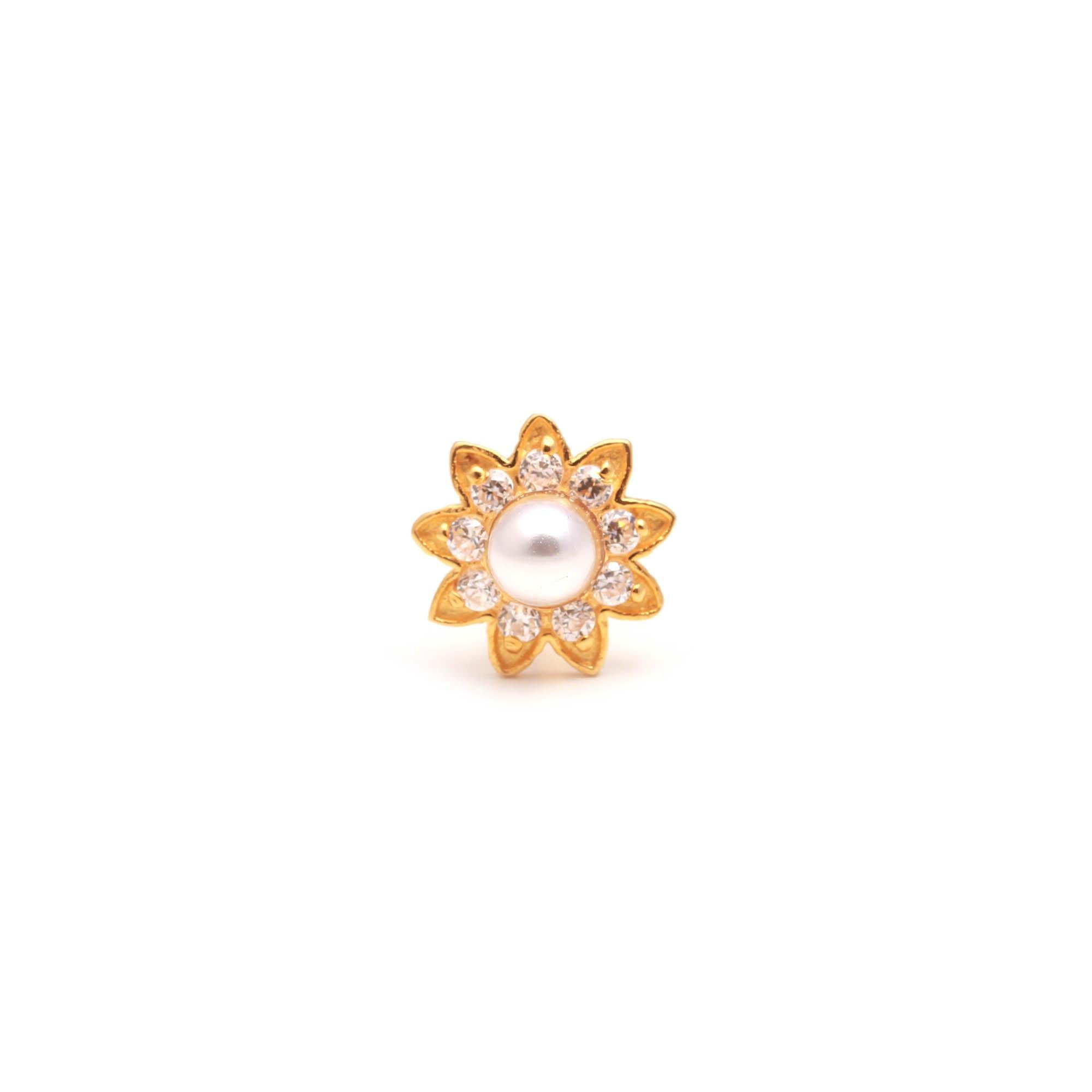 18KT Hallmarked Gold Nose Ring Round Brilliant CZ Minimal Diamond Look Nose Pin