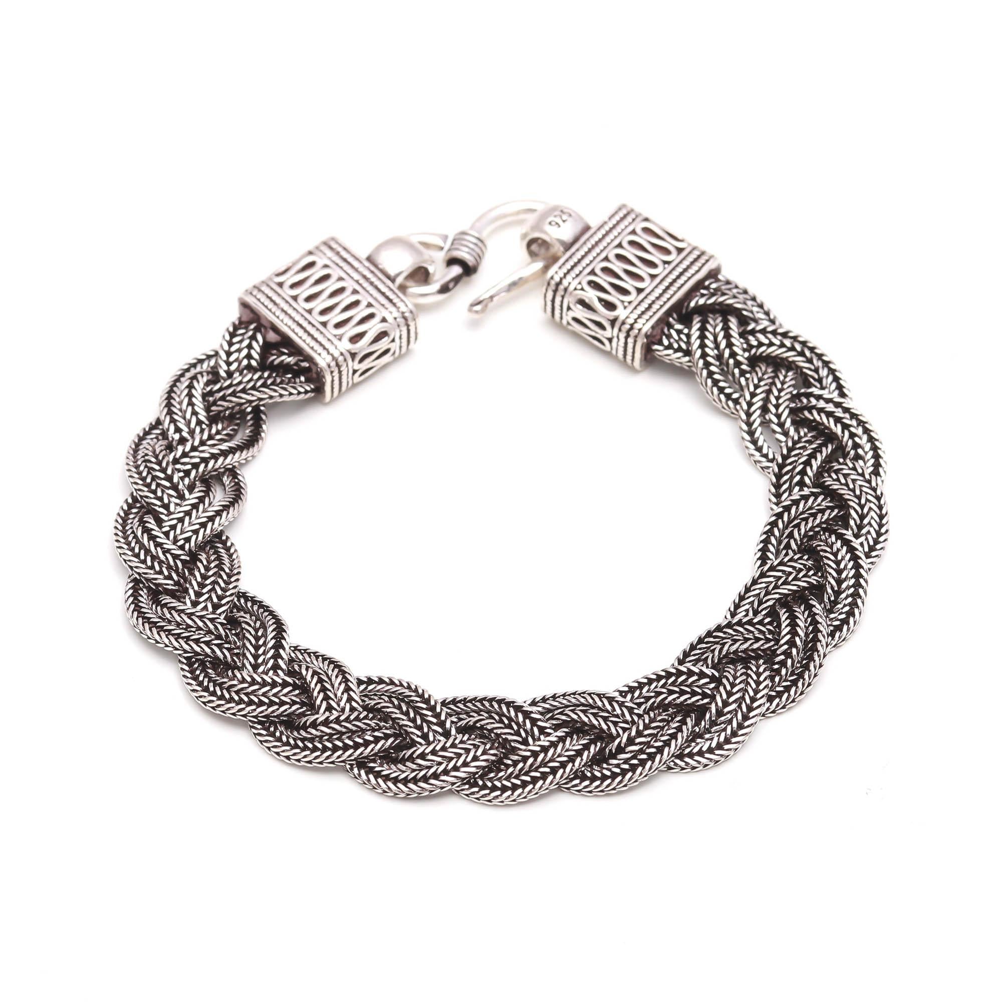 Braided Bracelet Men 925 Sterling Silver Oxidized Bracelet
