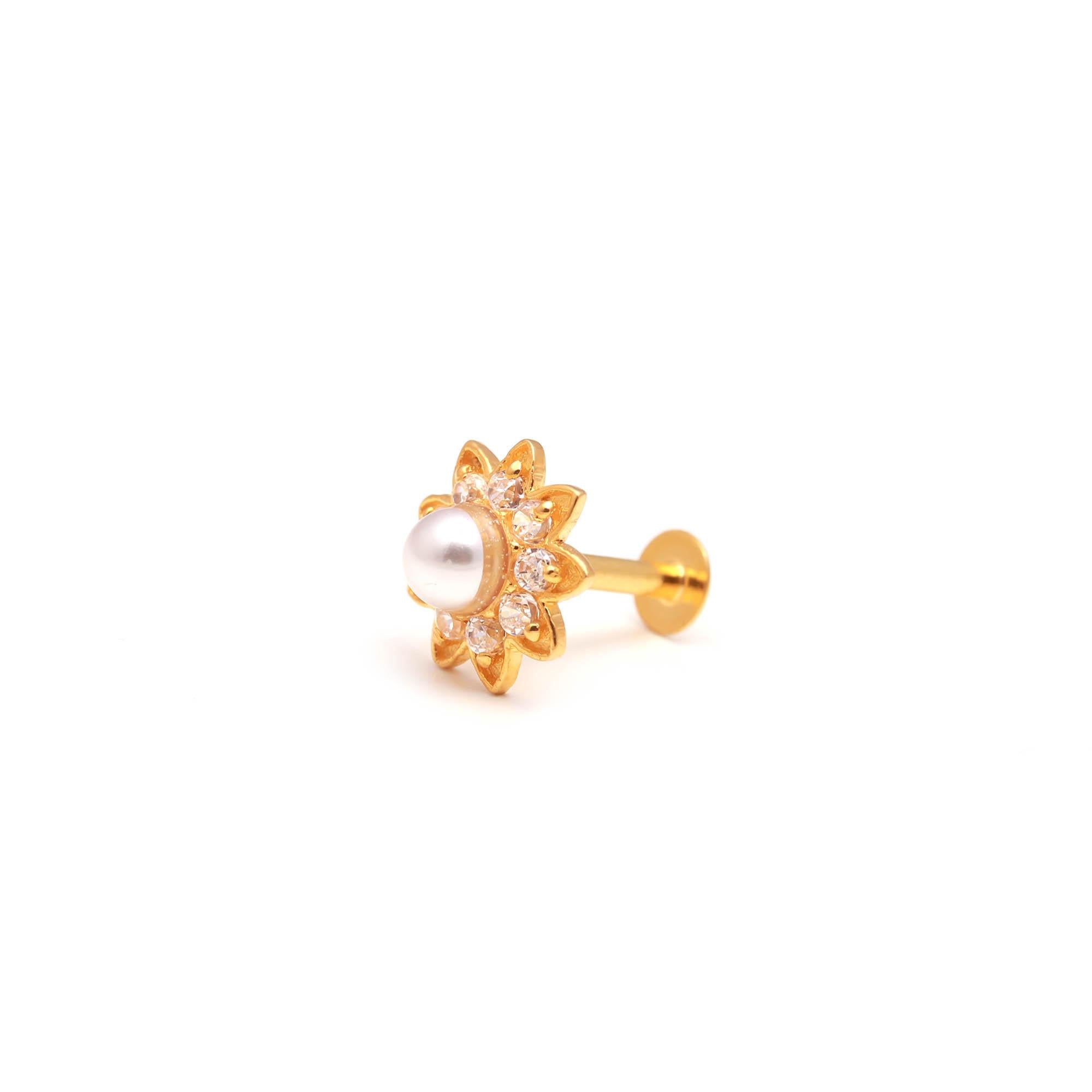 18KT Hallmarked Gold Nose Ring Round Brilliant CZ Minimal Diamond Look Nose Pin