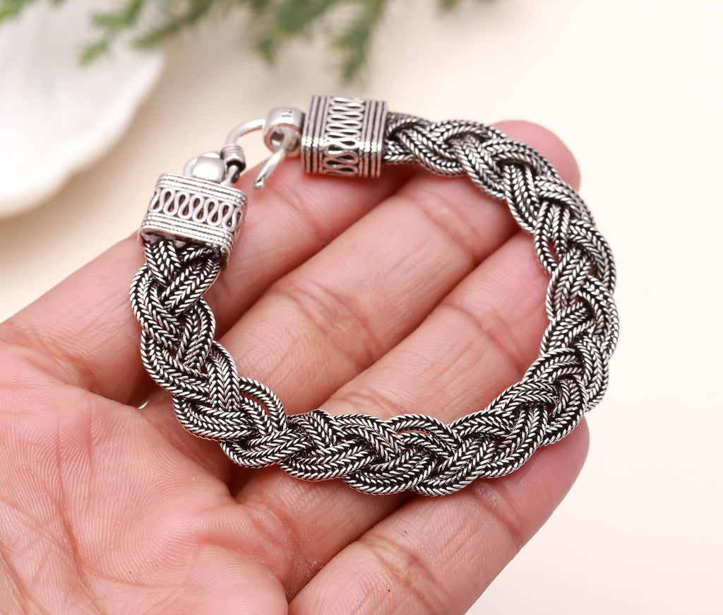 Braided Bracelet Men 925 Sterling Silver Oxidized Bracelet