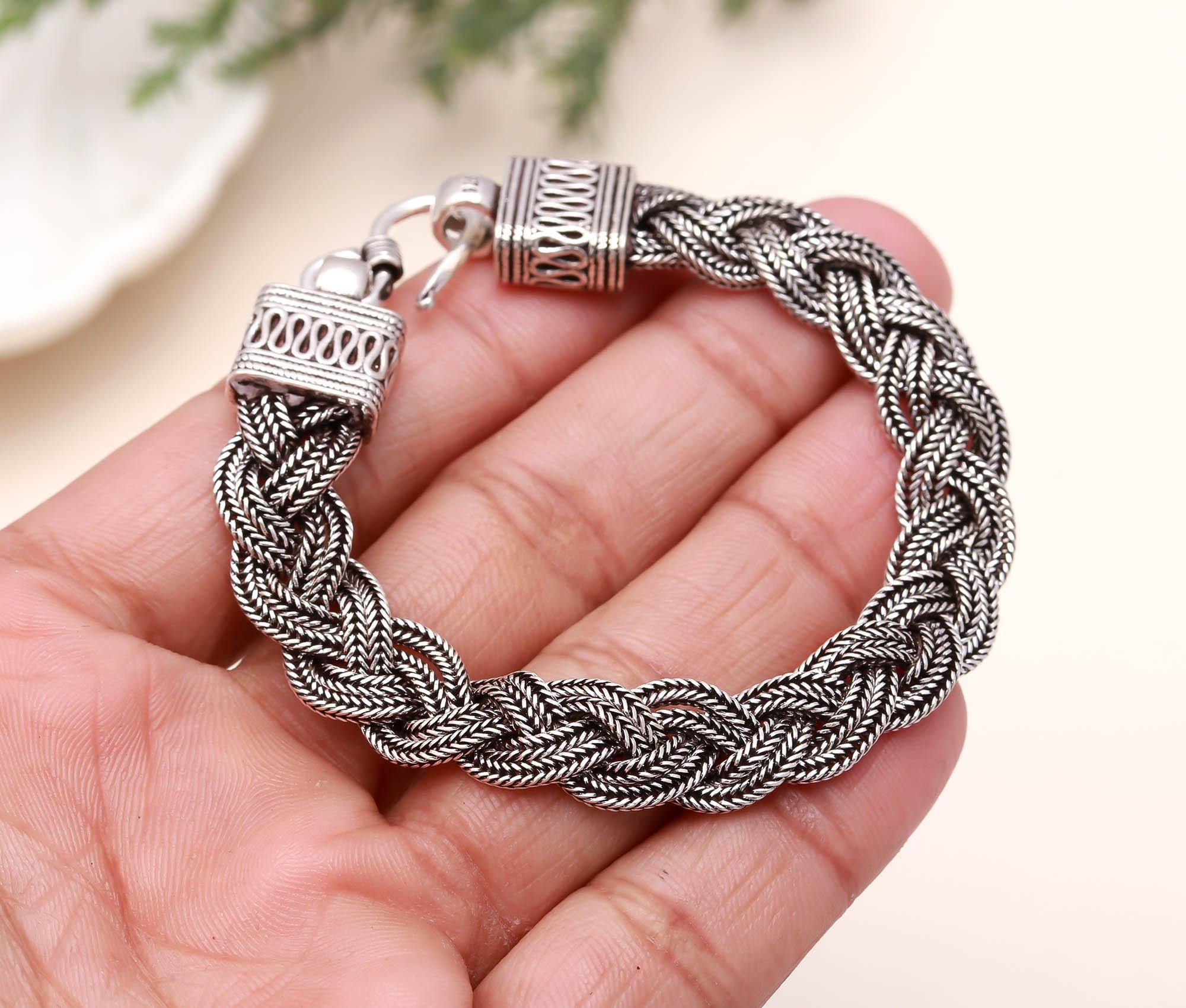 Braided Bracelet Men 925 Sterling Silver Oxidized Bracelet