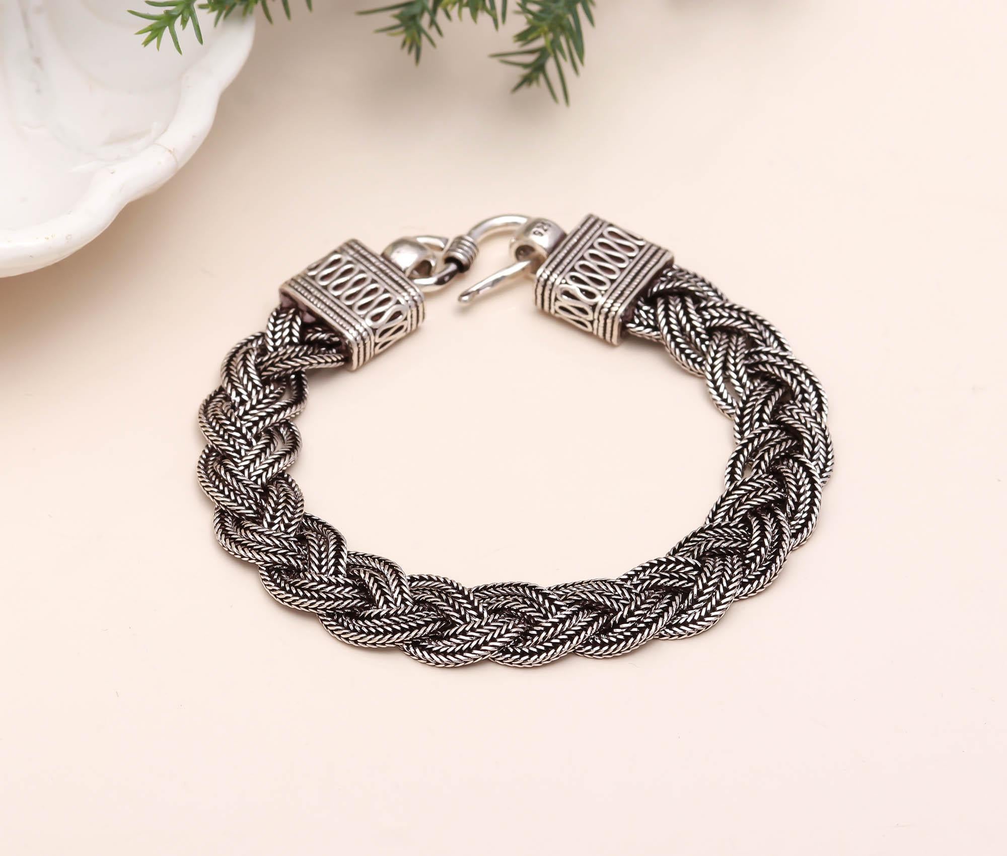 Braided Bracelet Men 925 Sterling Silver Oxidized Bracelet