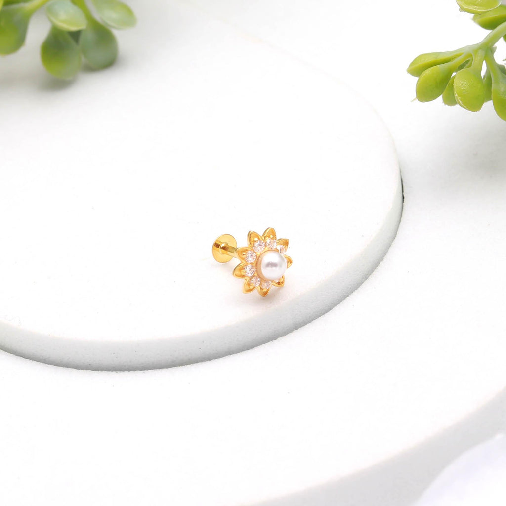 18KT Hallmarked Gold Nose Ring Round Brilliant CZ Minimal Diamond Look Nose Pin