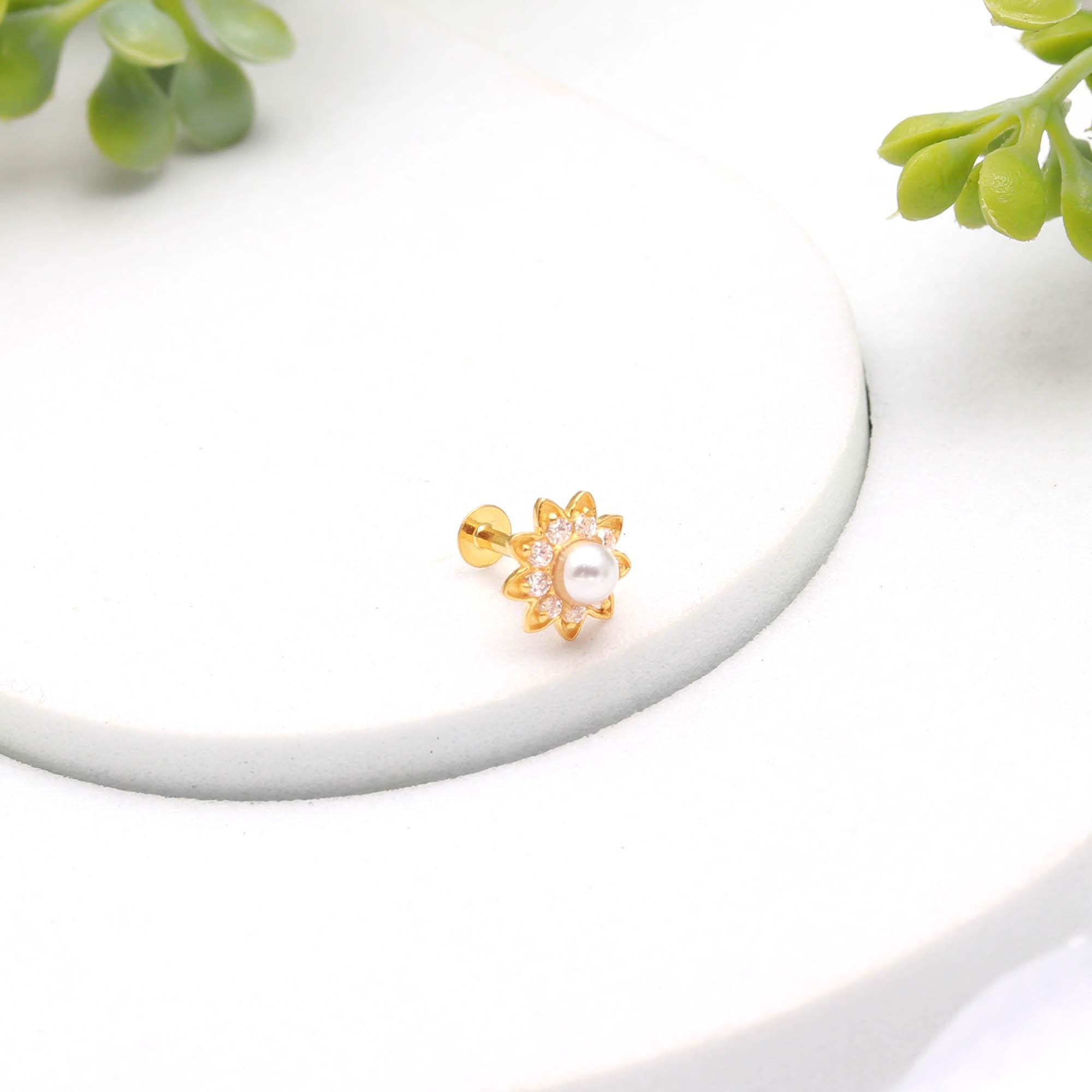 18KT Hallmarked Gold Nose Ring Round Brilliant CZ Minimal Diamond Look Nose Pin