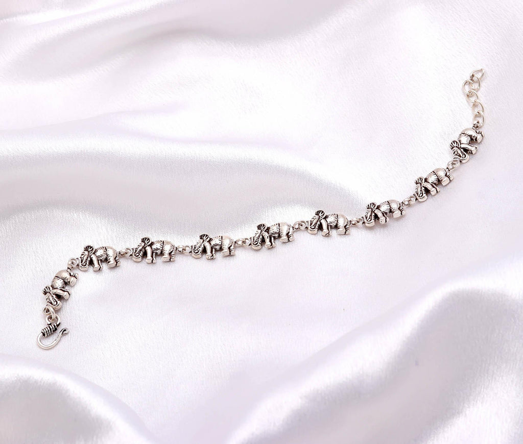 Sterling Silver Elephant Bracelet Oxidized Thick Long Heavy Chain Bracelet