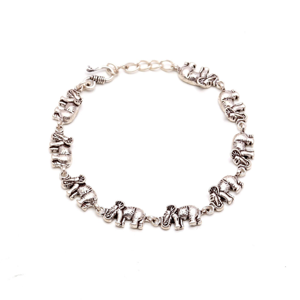 Sterling Silver Elephant Bracelet Oxidized Thick Long Heavy Chain Bracelet