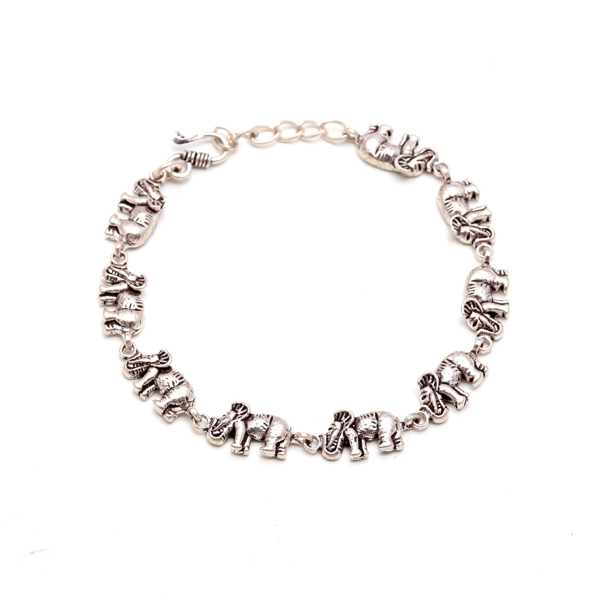 Sterling Silver Elephant Bracelet Oxidized Thick Long Heavy Chain Bracelet