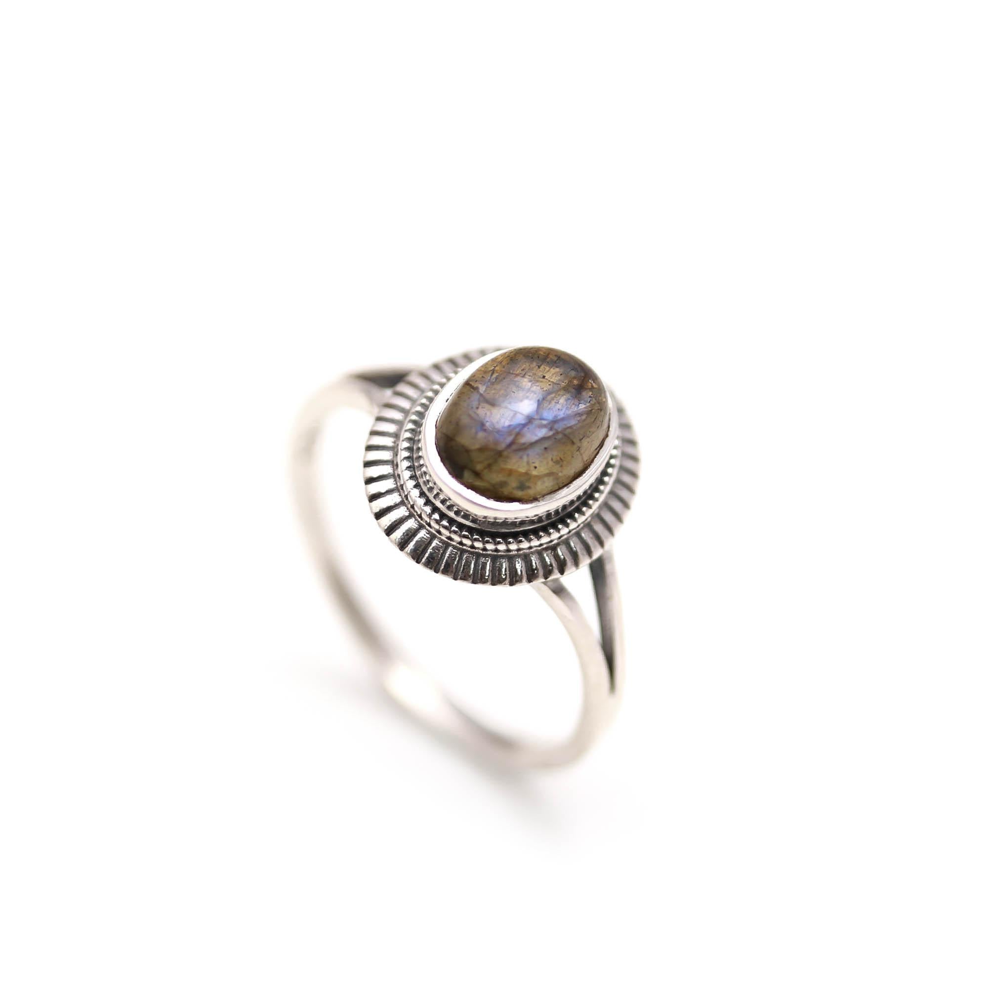 925 Sterling Silver Labradorite Ring – Oval Gemstone Handmade Jewelry Oxidised Boho Jewellery
