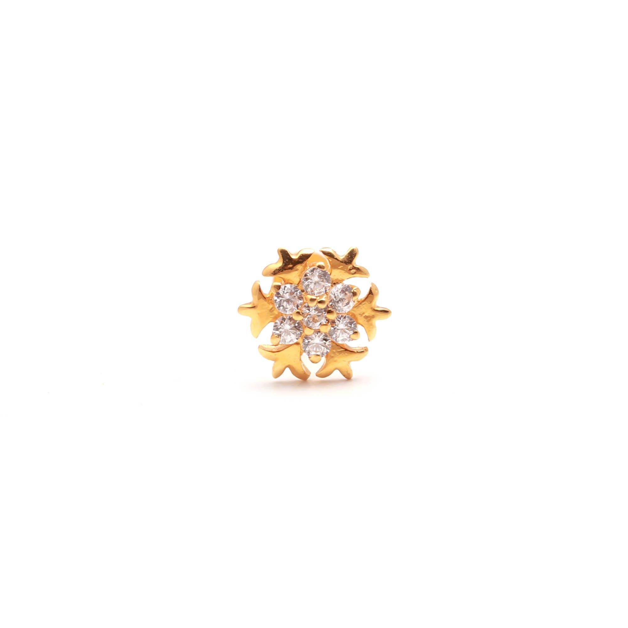 18KT Gold Nose Stud Round Brilliant CZ Fine Nose Ring Jewelry