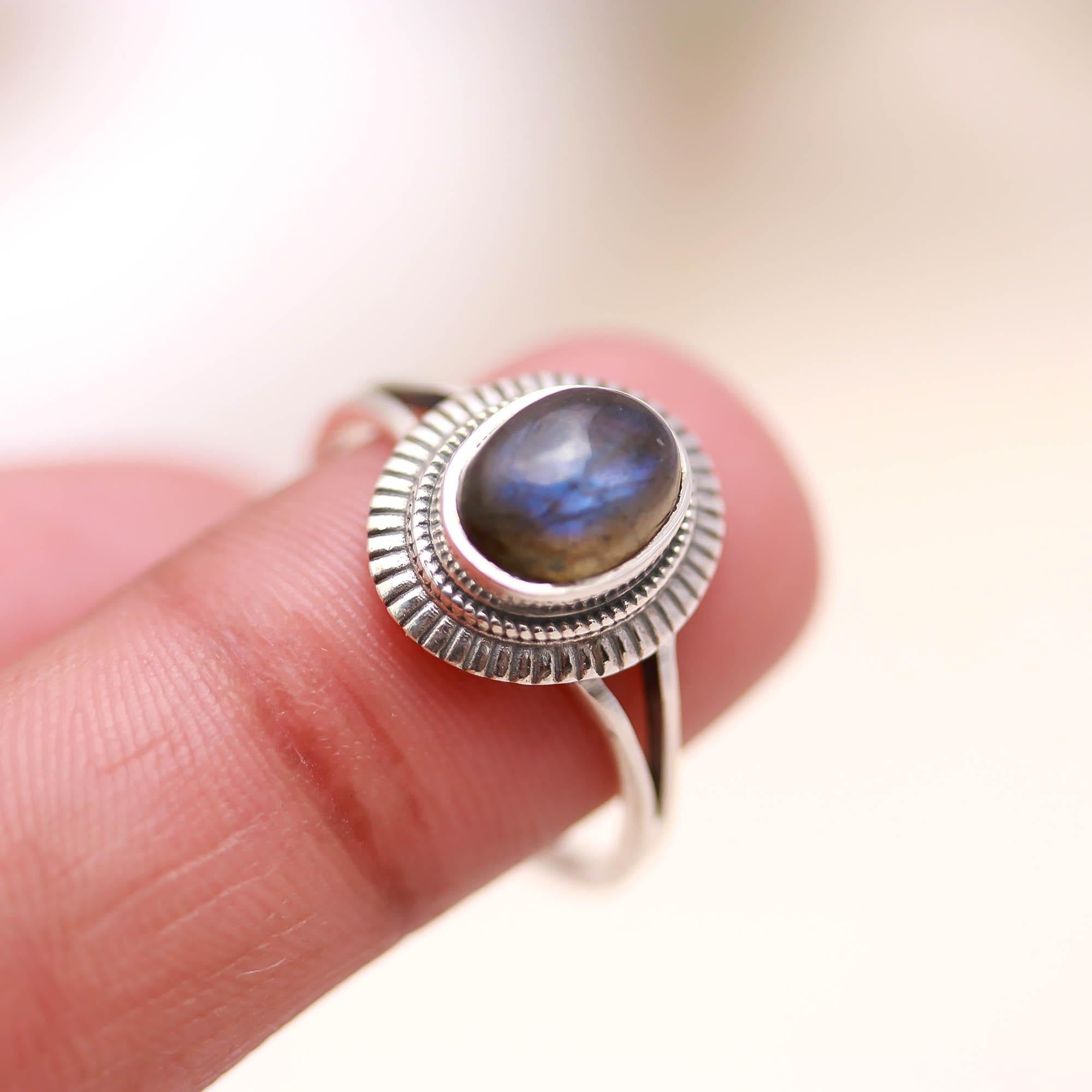 925 Sterling Silver Labradorite Ring – Oval Gemstone Handmade Jewelry Oxidised Boho Jewellery