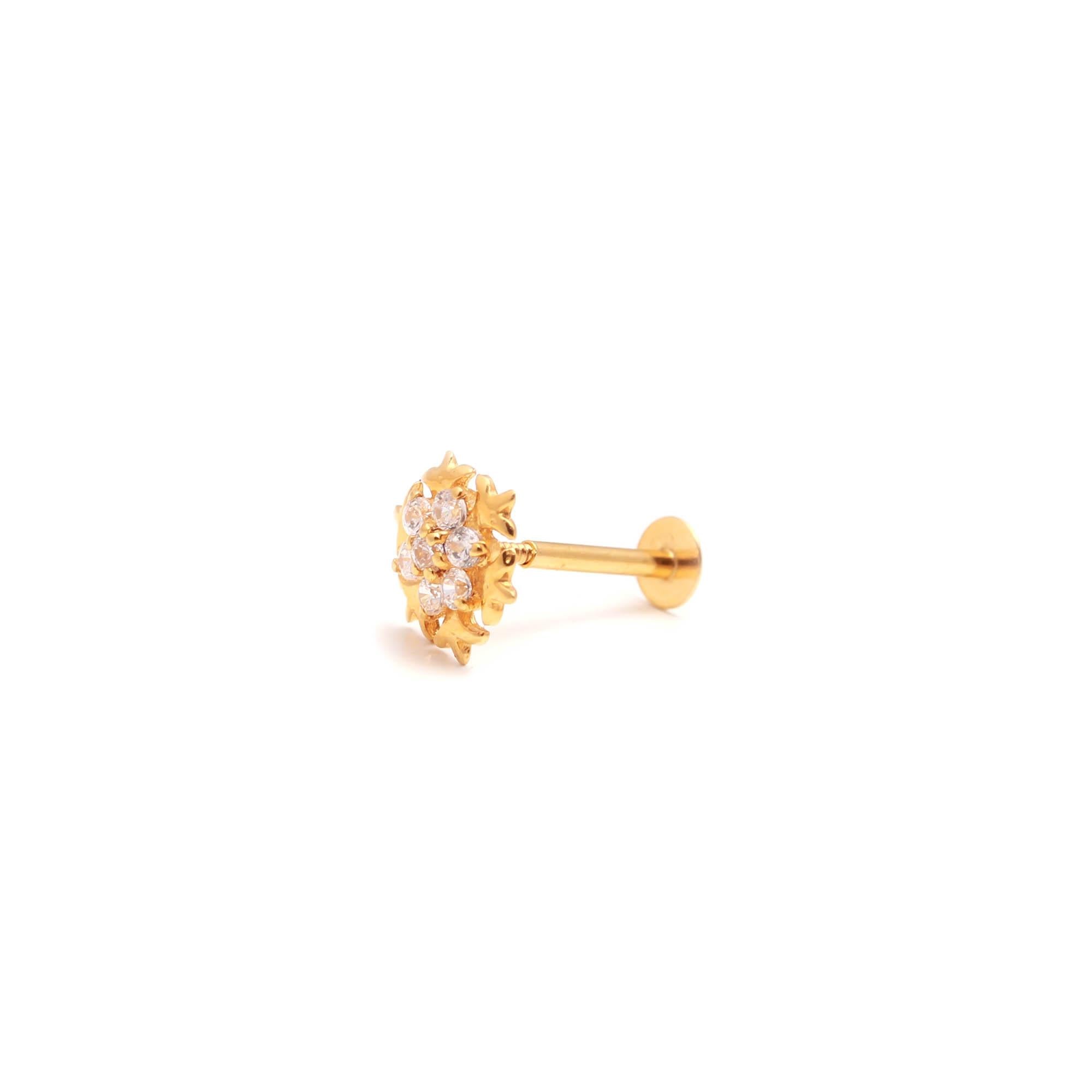 18KT Gold Nose Stud Round Brilliant CZ Fine Nose Ring Jewelry