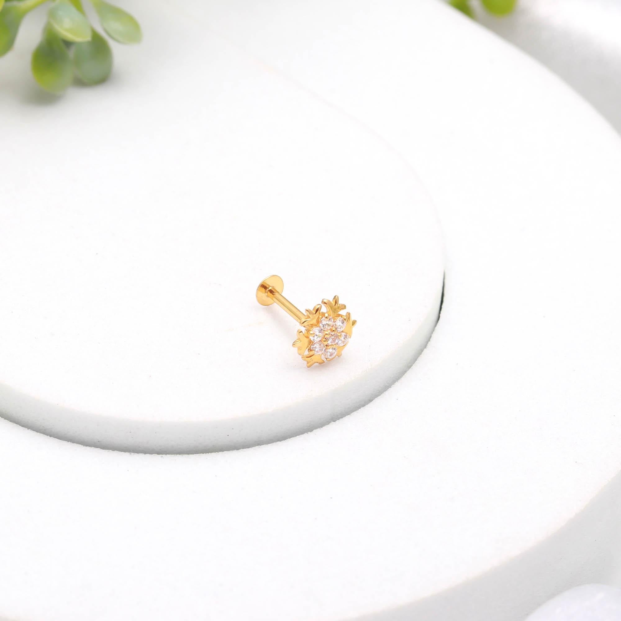 18KT Gold Nose Stud Round Brilliant CZ Fine Nose Ring Jewelry