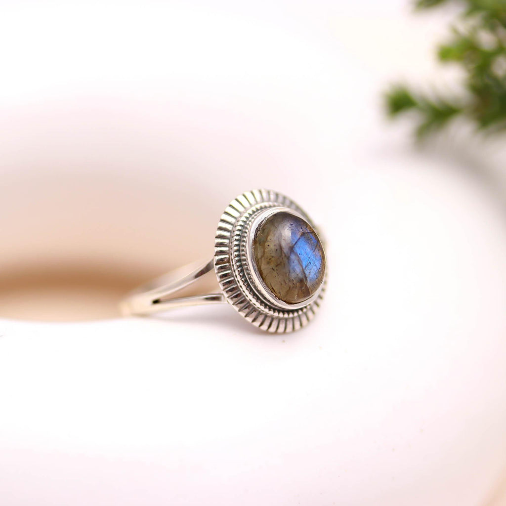 925 Sterling Silver Labradorite Ring – Oval Gemstone Handmade Jewelry Oxidised Boho Jewellery
