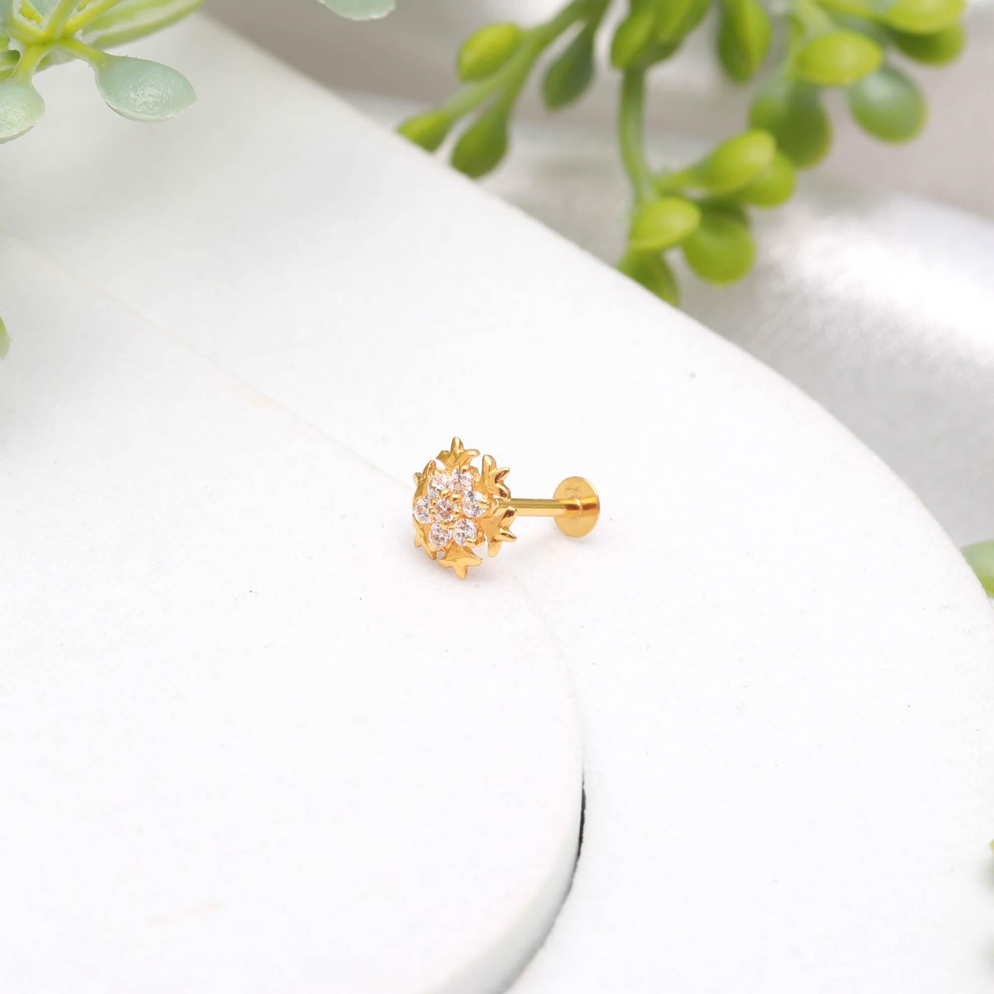 18KT Gold Nose Stud Round Brilliant CZ Fine Nose Ring Jewelry