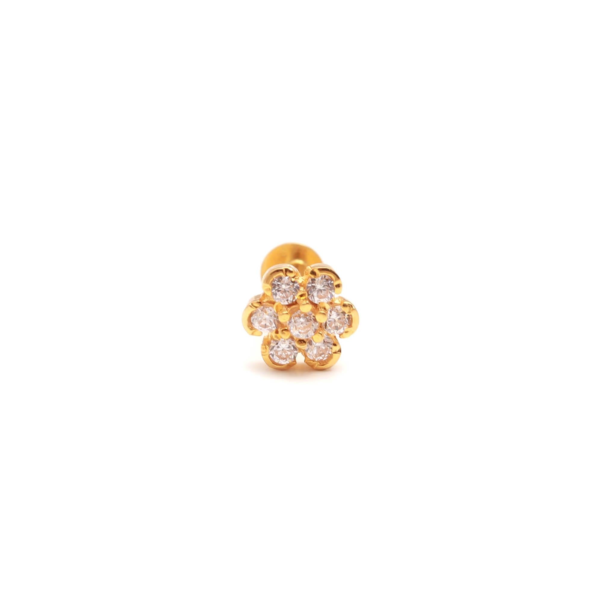 18KT Gold Nose Ring with Round Brilliant CZ – Traditional Indian Nose Stud