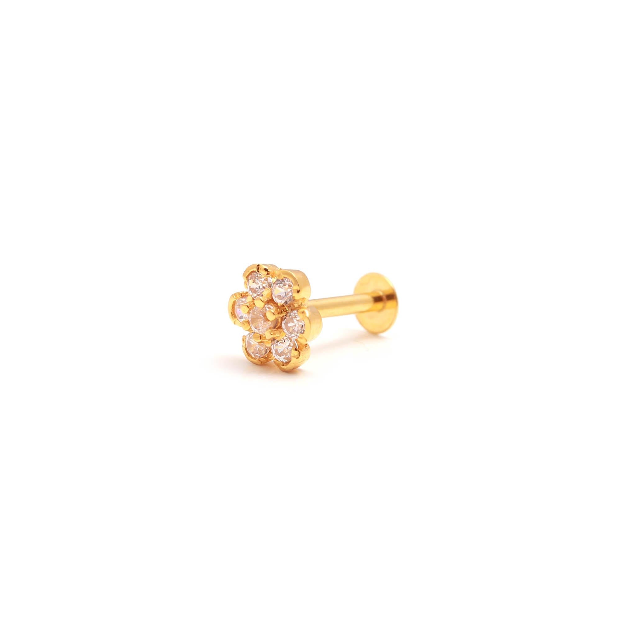 18KT Gold Nose Ring with Round Brilliant CZ – Traditional Indian Nose Stud