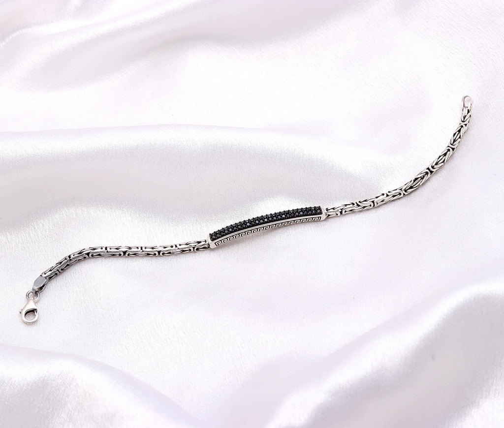 925 Sterling Silver Bracelet With Black Onyx Stone Oxidized Vintage Jewellery Gift for Husband