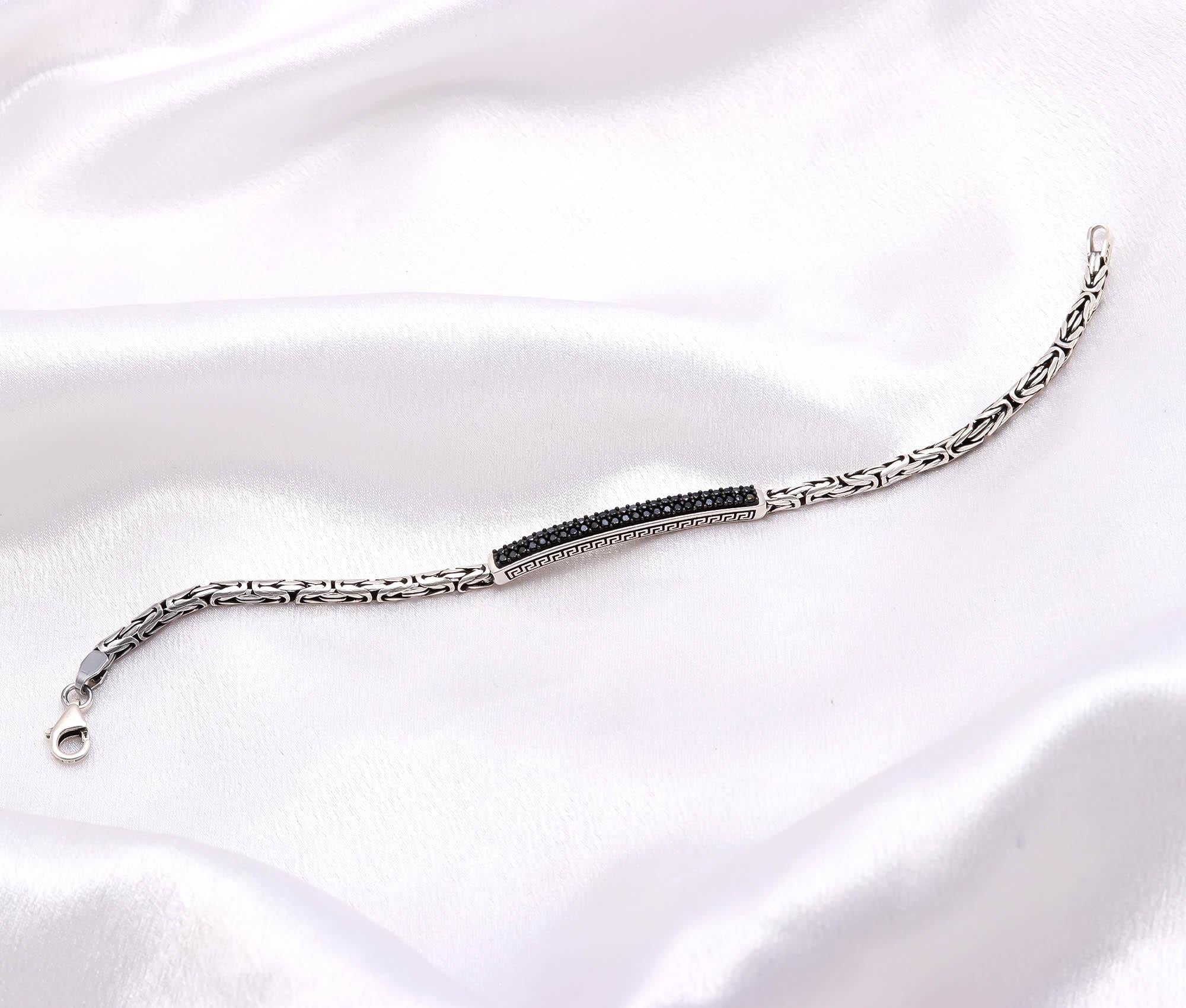 925 Sterling Silver Bracelet With Black Onyx Stone Oxidized Vintage Jewellery Gift for Husband