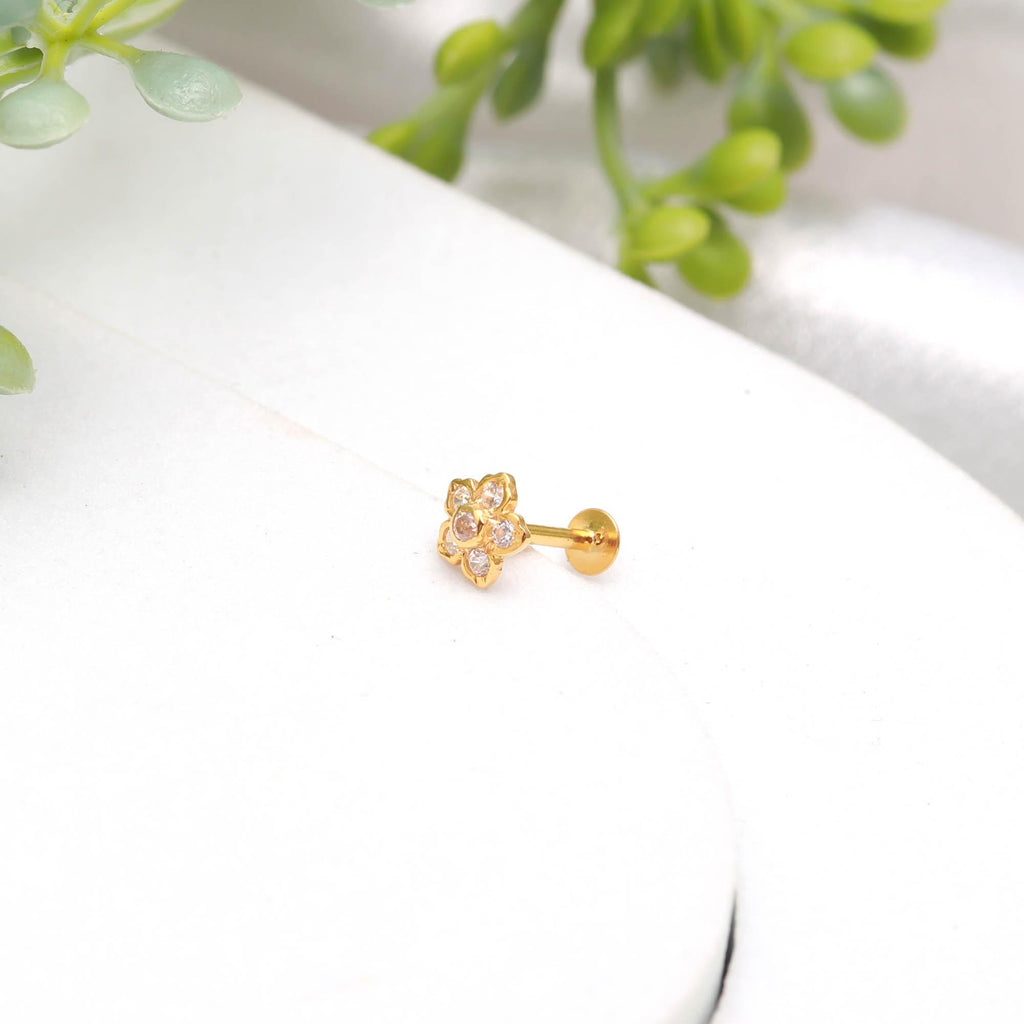 Gold Round Brilliant CZ Nose Ring Elegant Minimal Nose Jewelry for Women