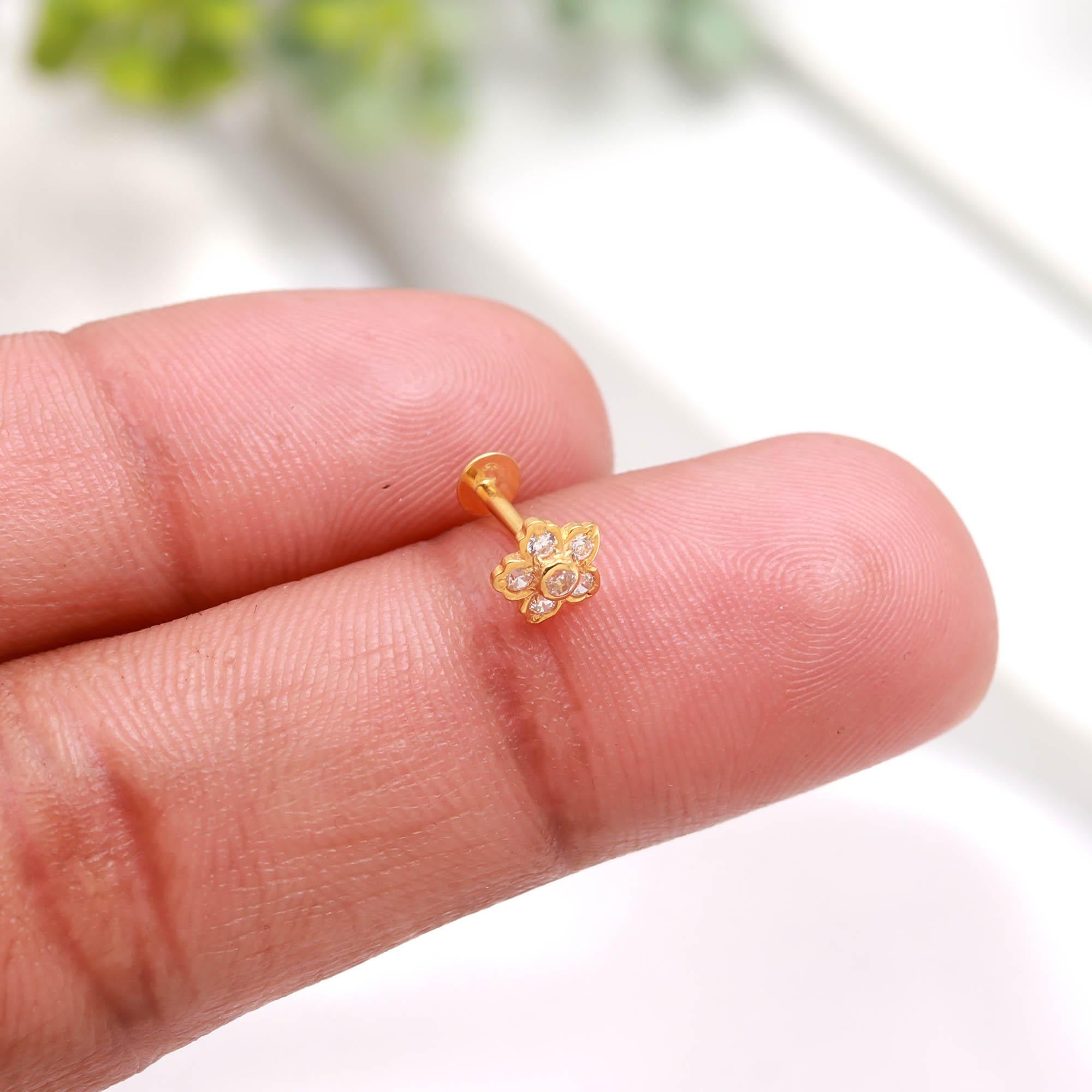 Gold Round Brilliant CZ Nose Ring Elegant Minimal Nose Jewelry for Women
