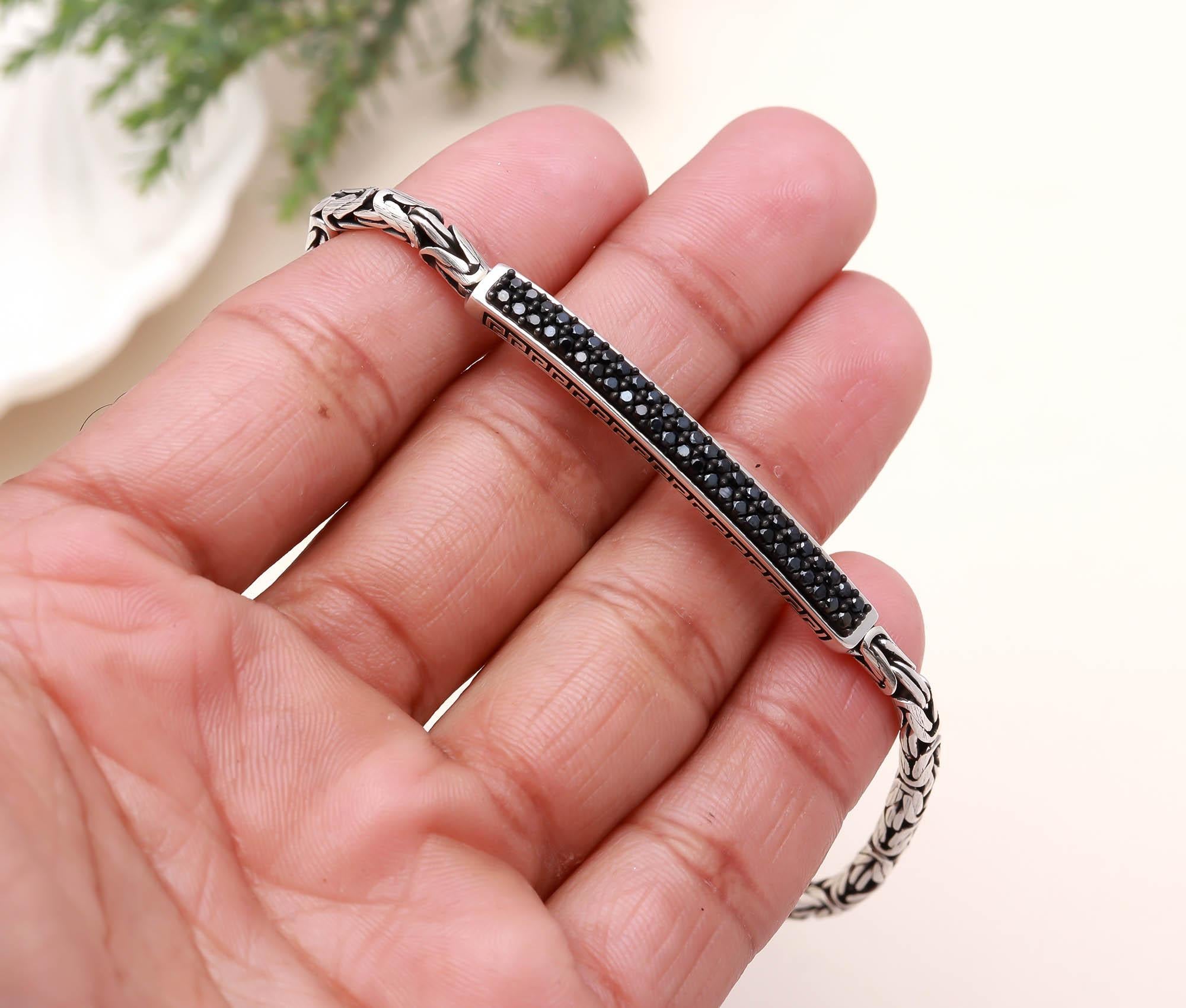 925 Sterling Silver Bracelet With Black Onyx Stone Oxidized Vintage Jewellery Gift for Husband