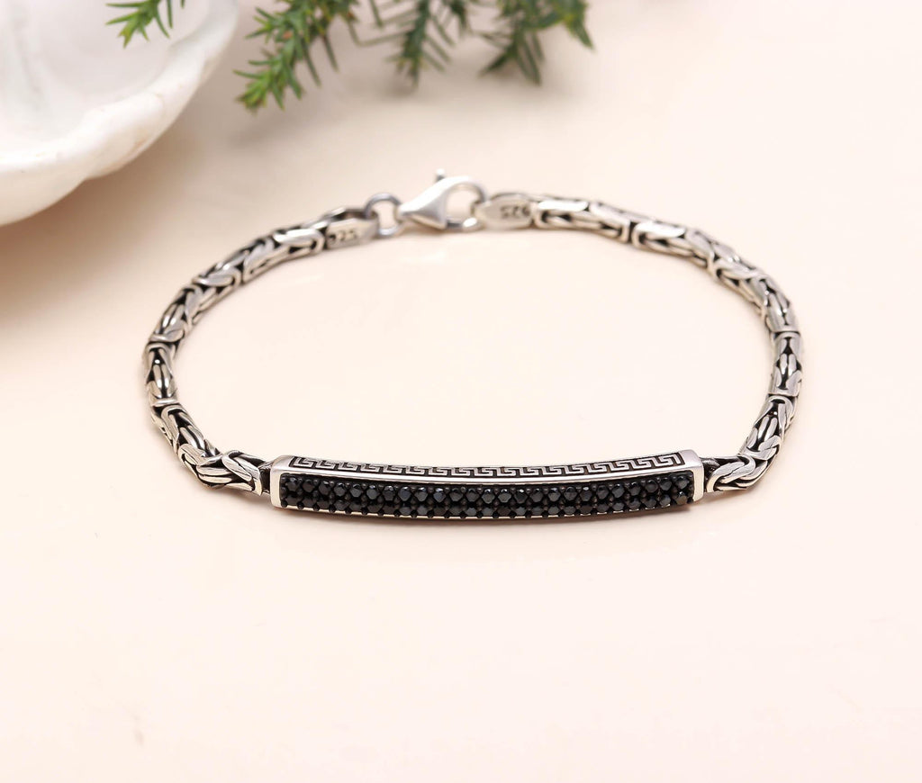 925 Sterling Silver Bracelet With Black Onyx Stone Oxidized Vintage Jewellery Gift for Husband