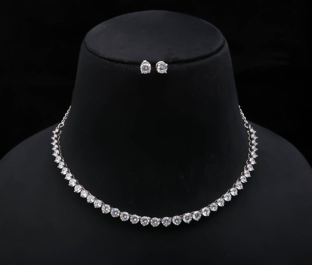 Delicate CZ Bridal Necklace with Coordinated Earrings Wedding Wear Jewelry