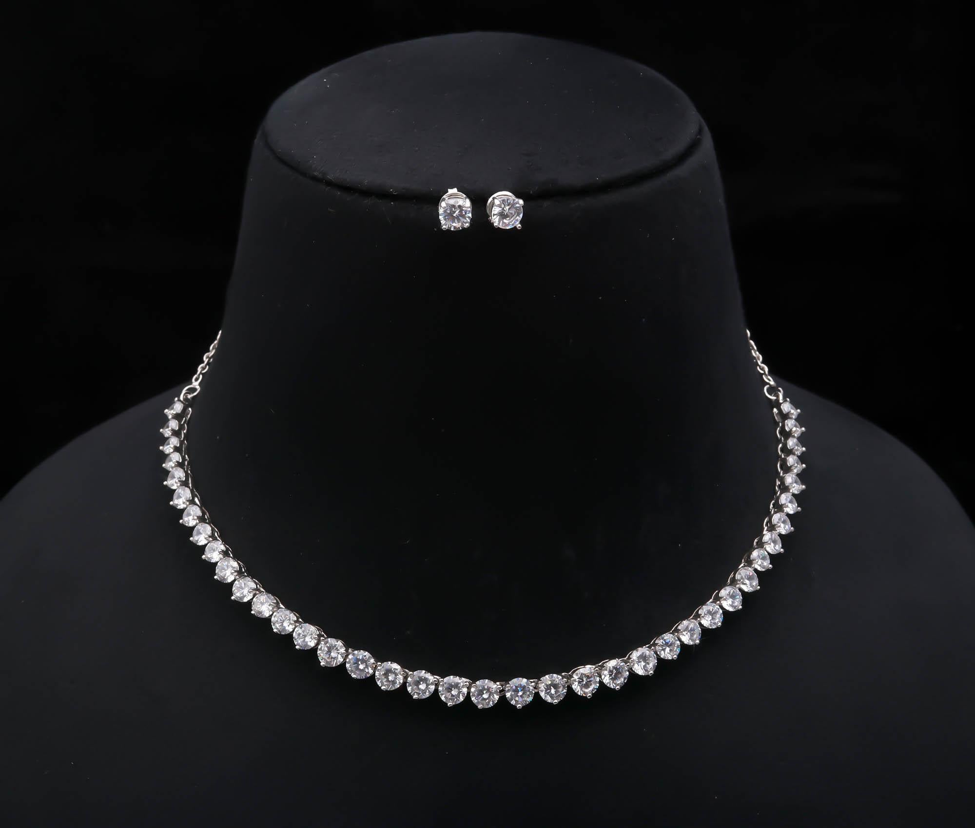 Delicate CZ Bridal Necklace with Coordinated Earrings Wedding Wear Jewelry