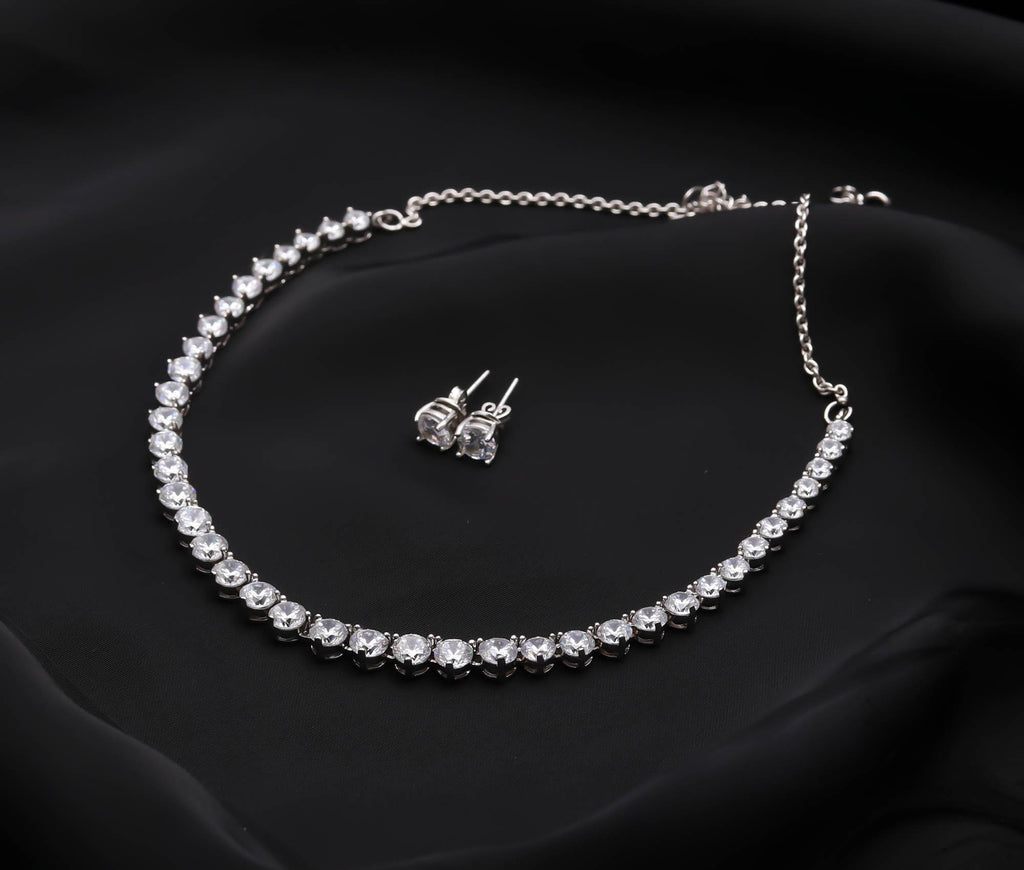 Delicate CZ Bridal Necklace with Coordinated Earrings Wedding Wear Jewelry