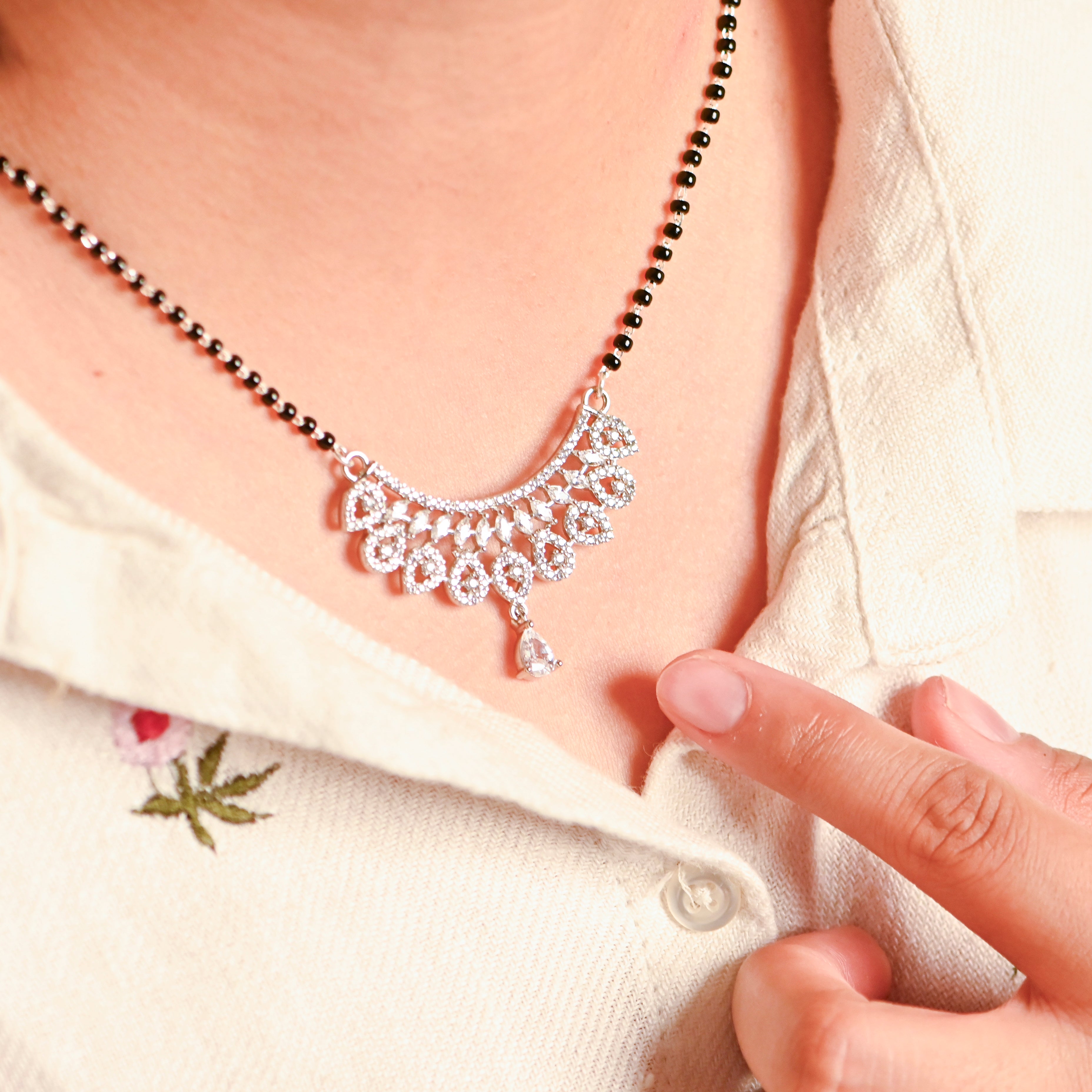 925 Sterling Silver Mangalsutra Necklace | Cubic Zirconia Pendant