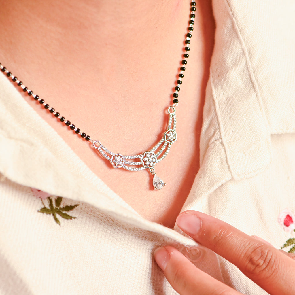 925 Sterling Silver Mangalsutra | Round Brilliant Cubic Zirconia Pendant