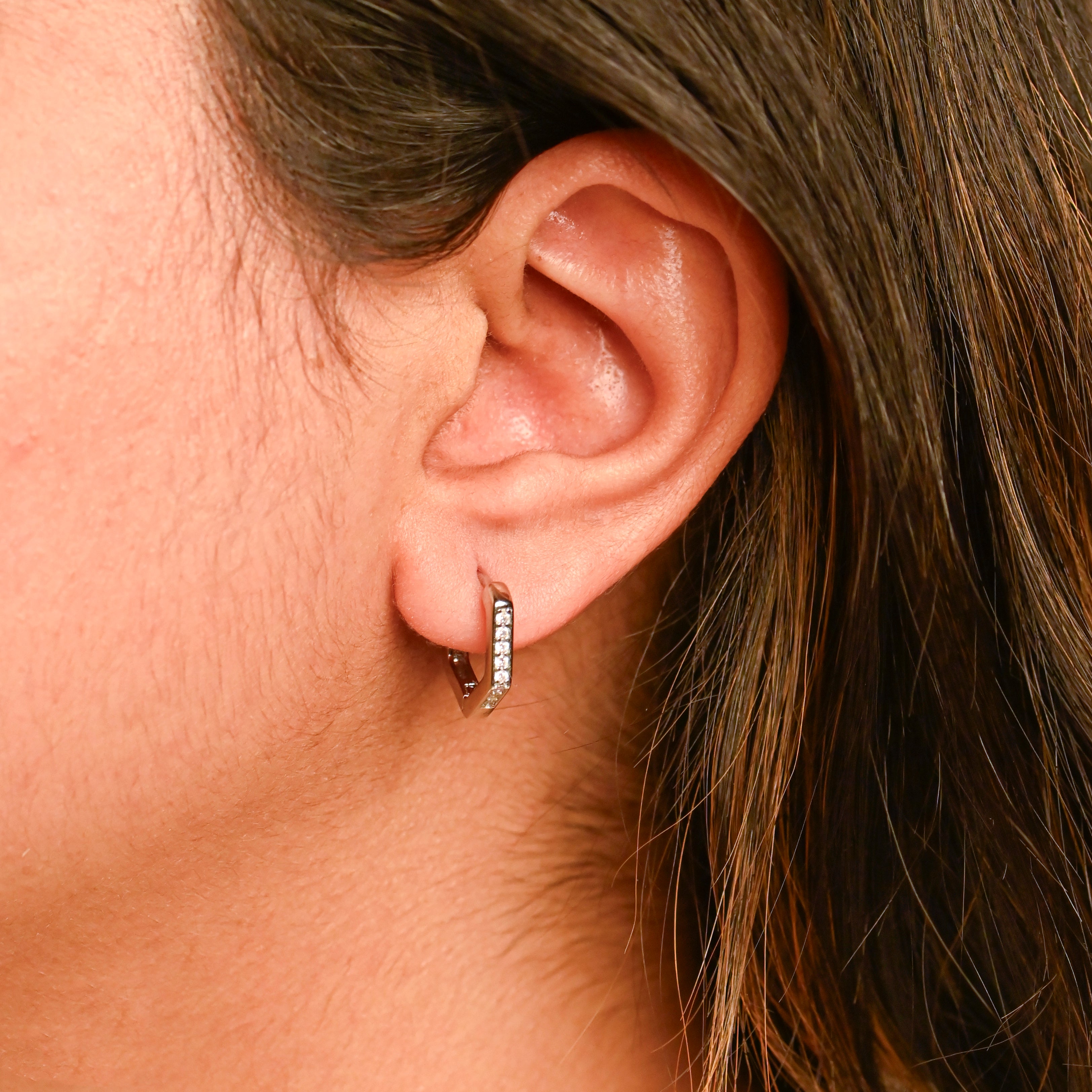 Dainty CZ Huggie Hoop Earrings: Sterling Silver Everyday Wear Small Earring