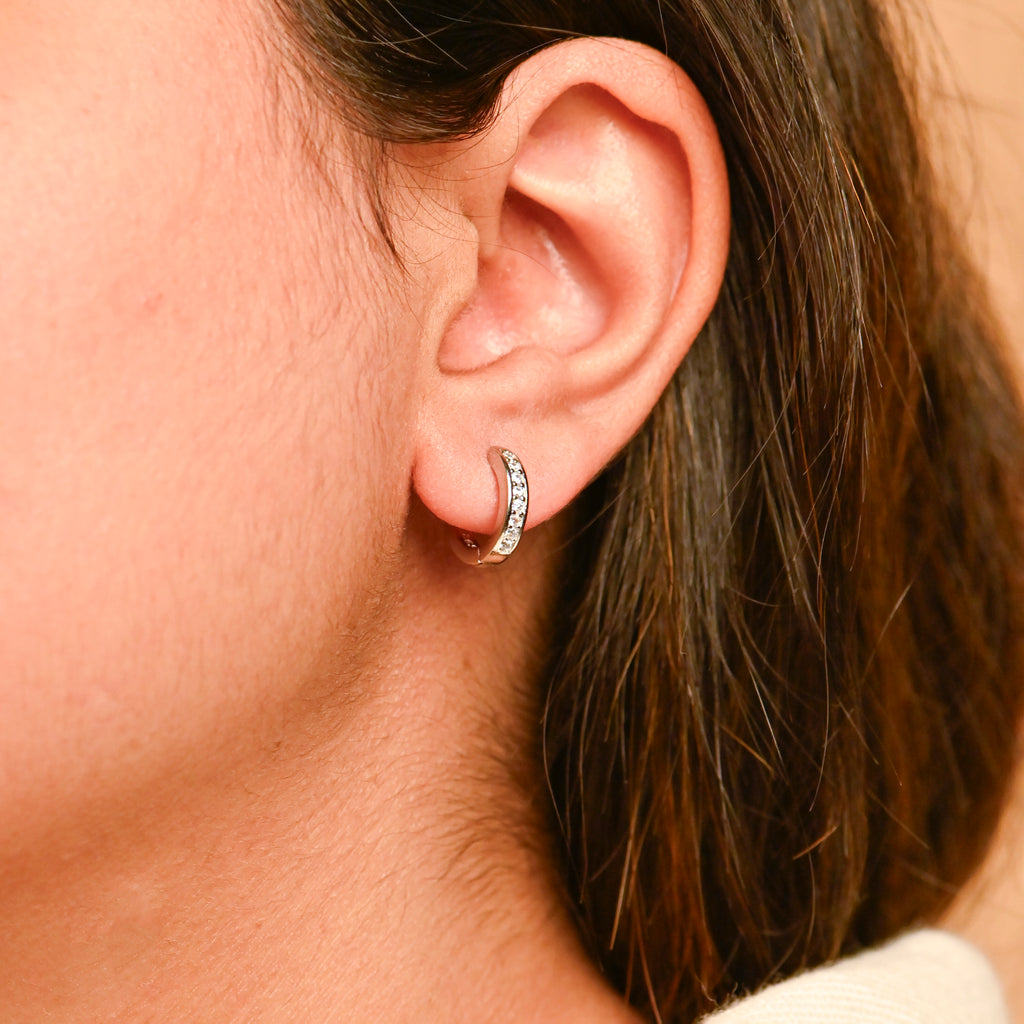 925 Sterling Silver Huggie Hoop Earrings Pave CZ Gems Silver Earrings Gift for Birthday