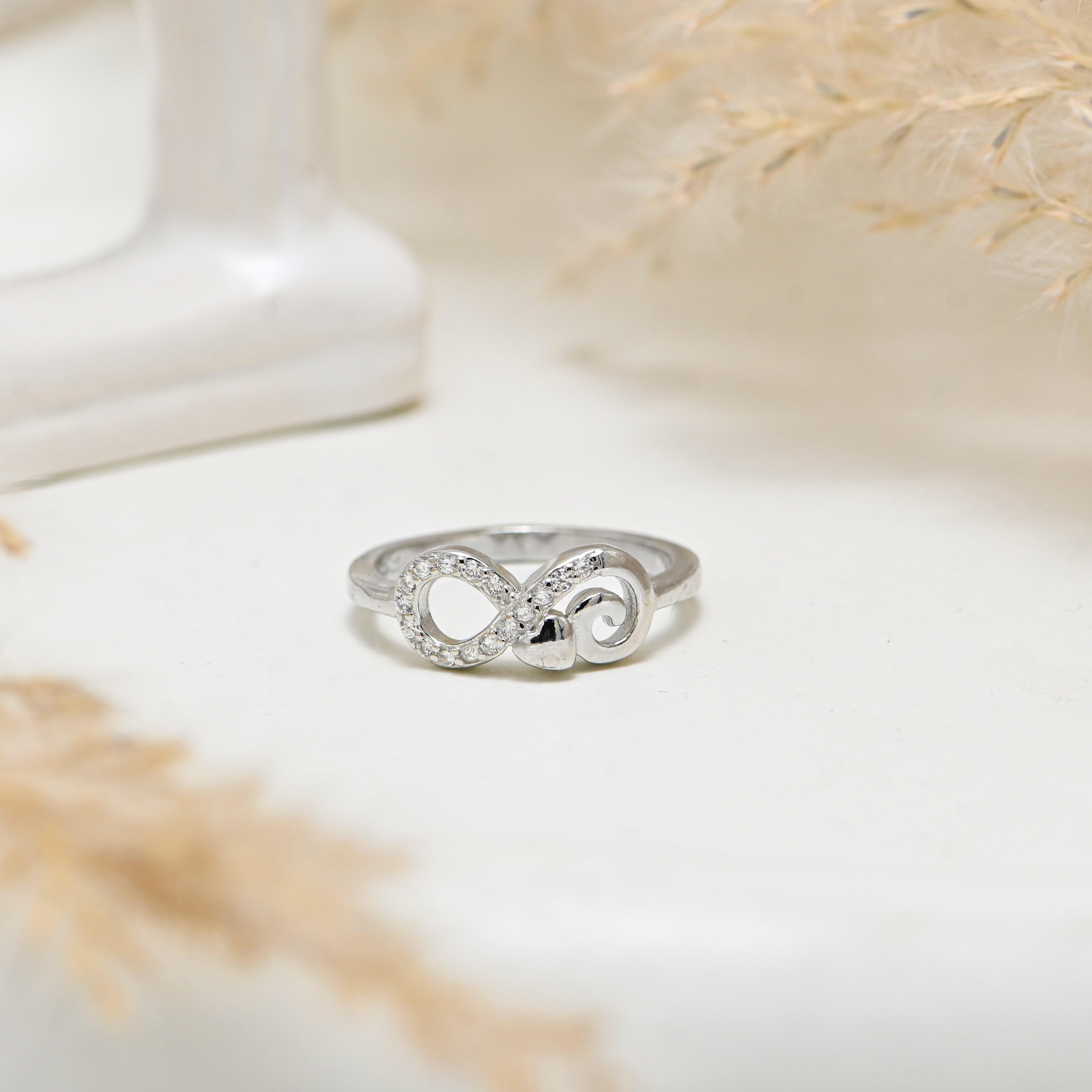 925 Sterling Silver Infinity Ring with Sparkling Cubic Zirconia for Women Fashion Statement Ring