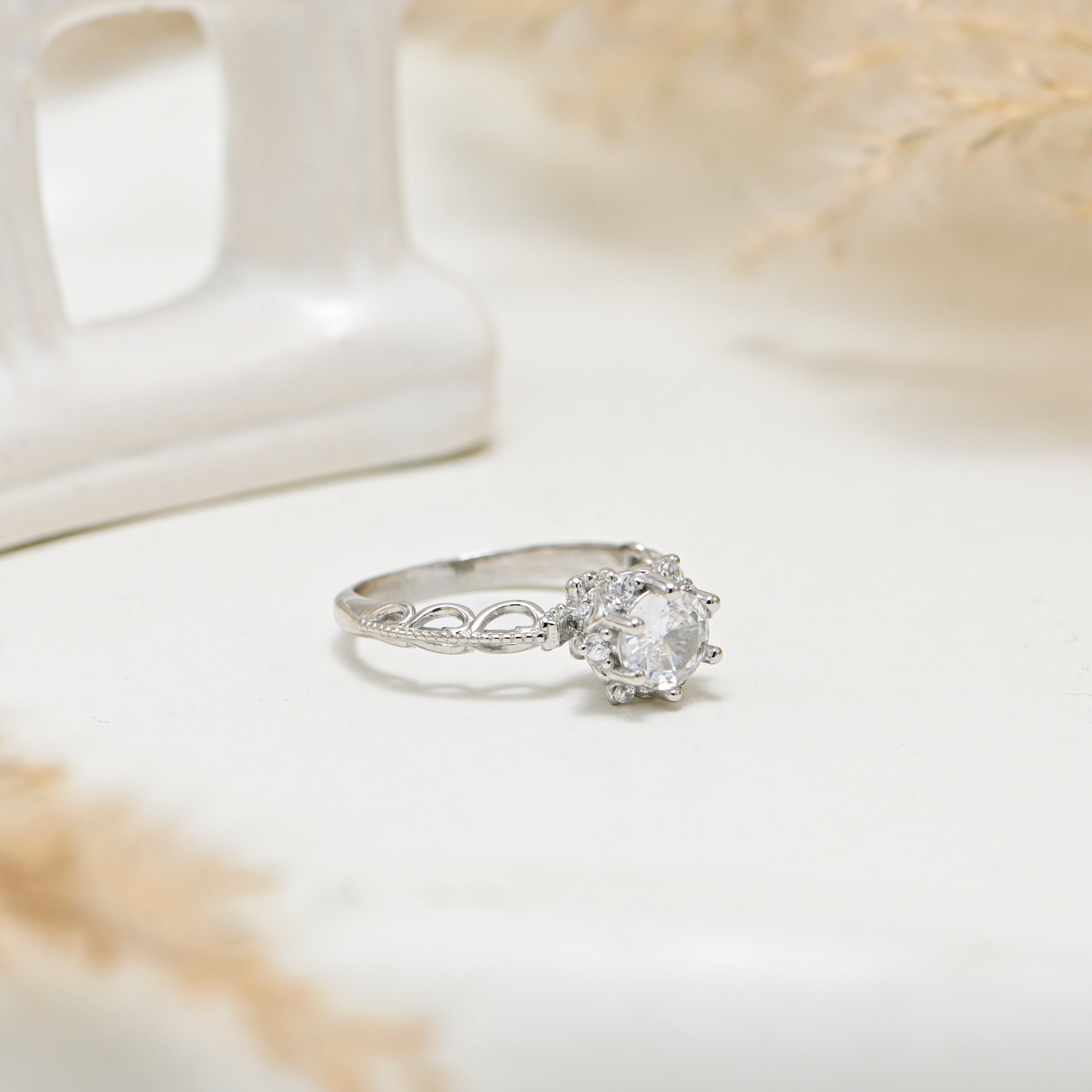 925 Silver Round Ring with Cubic Zirconia  Minimalist Statement Ring