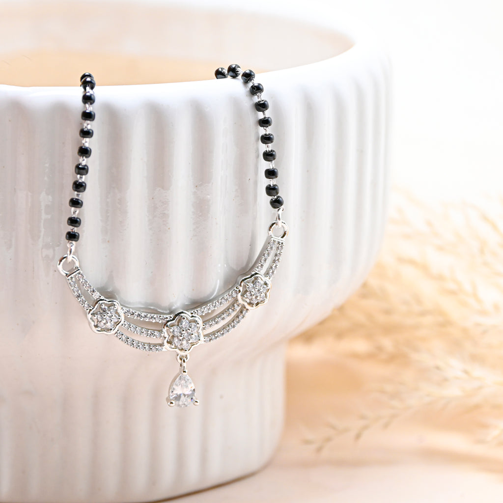 925 Sterling Silver Mangalsutra | Round Brilliant Cubic Zirconia Pendant