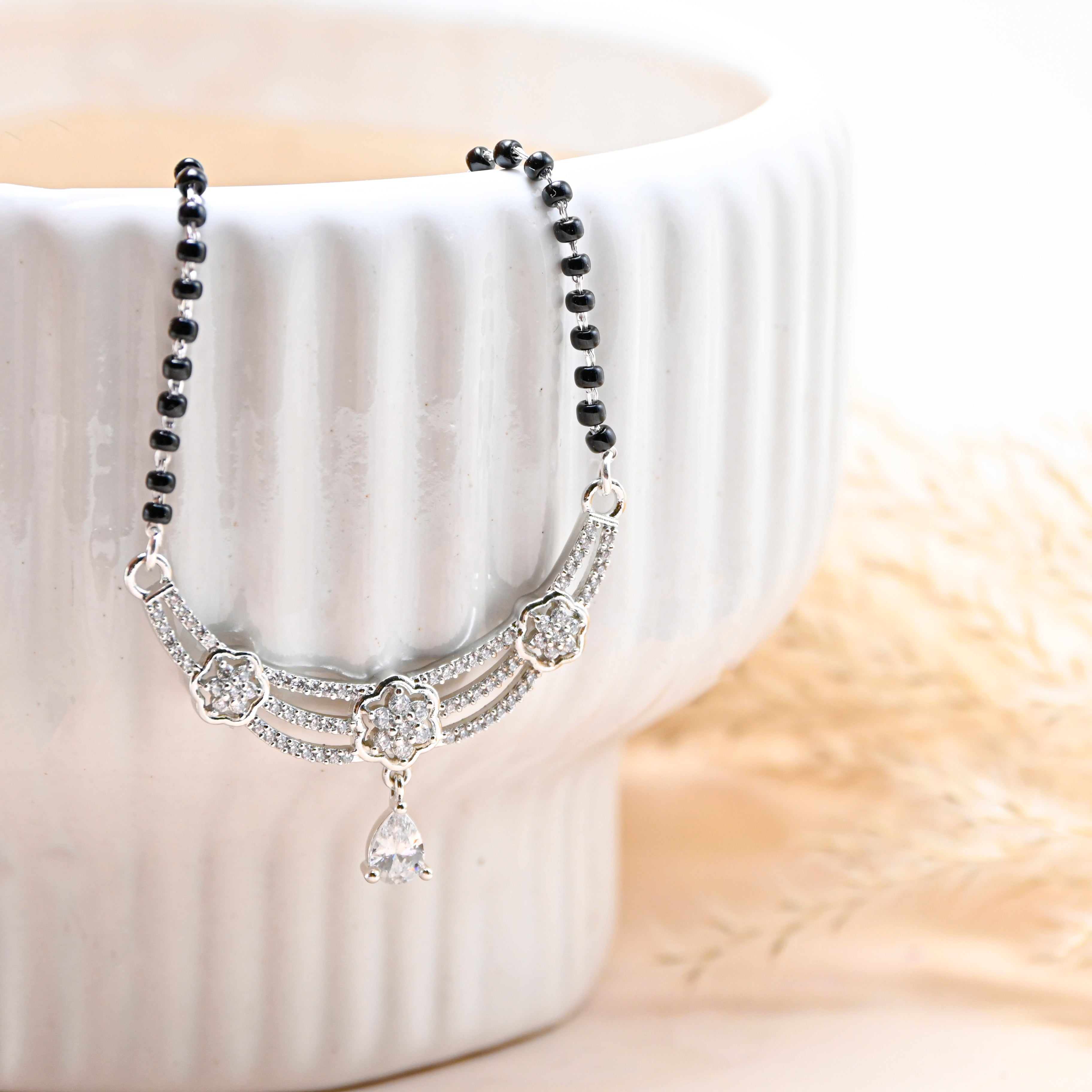 925 Sterling Silver Mangalsutra | Round Brilliant Cubic Zirconia Pendant