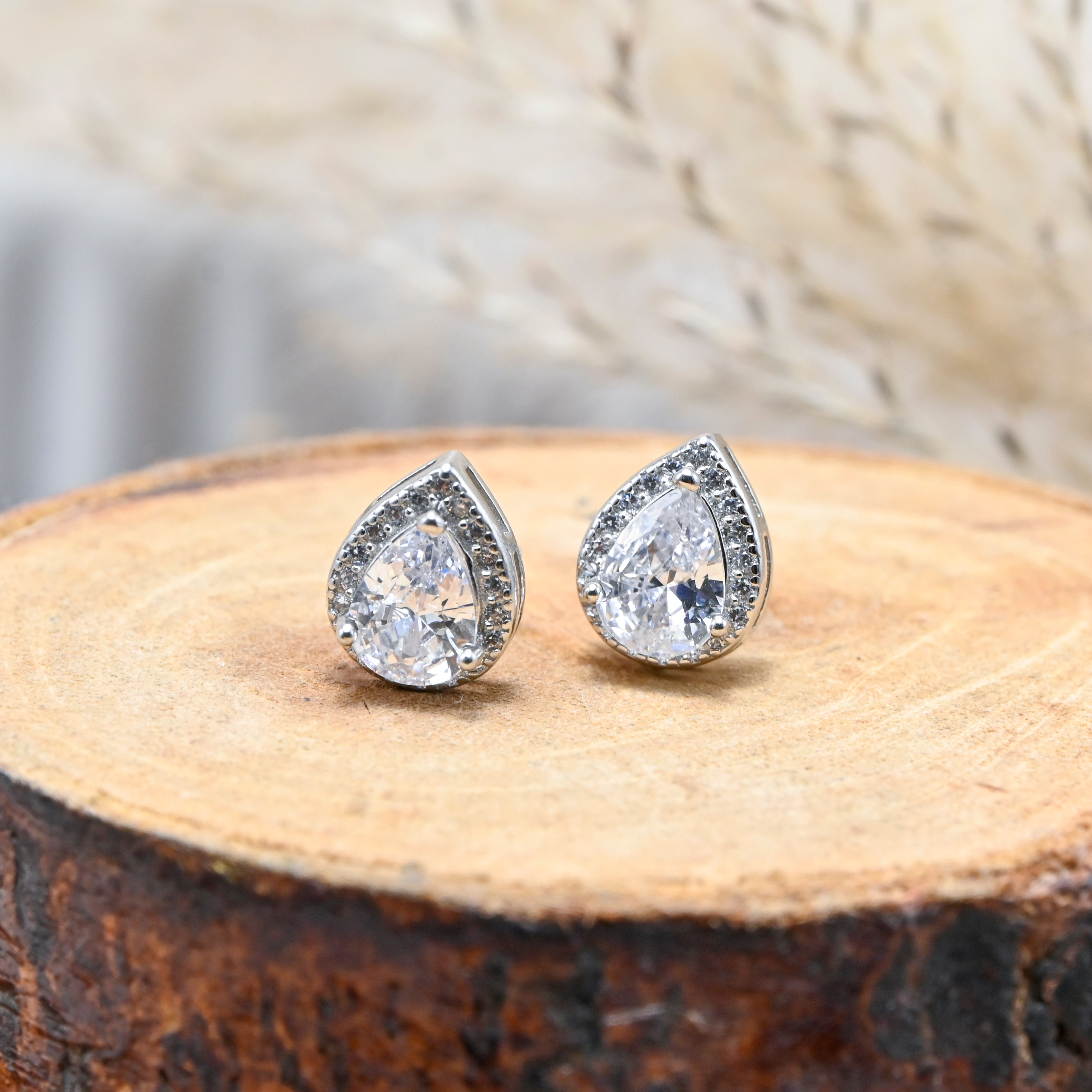 925 Sterling Silver Round & Teardrop Cubic Zirconia Studs | Statement Minimal Studs | Gemstone Studs With Push Backs | Gift For Her
