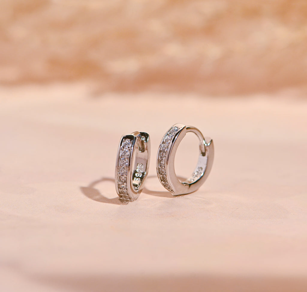 925 Sterling Silver Huggie Hoop Earrings Pave CZ Gems Silver Earrings Gift for Birthday