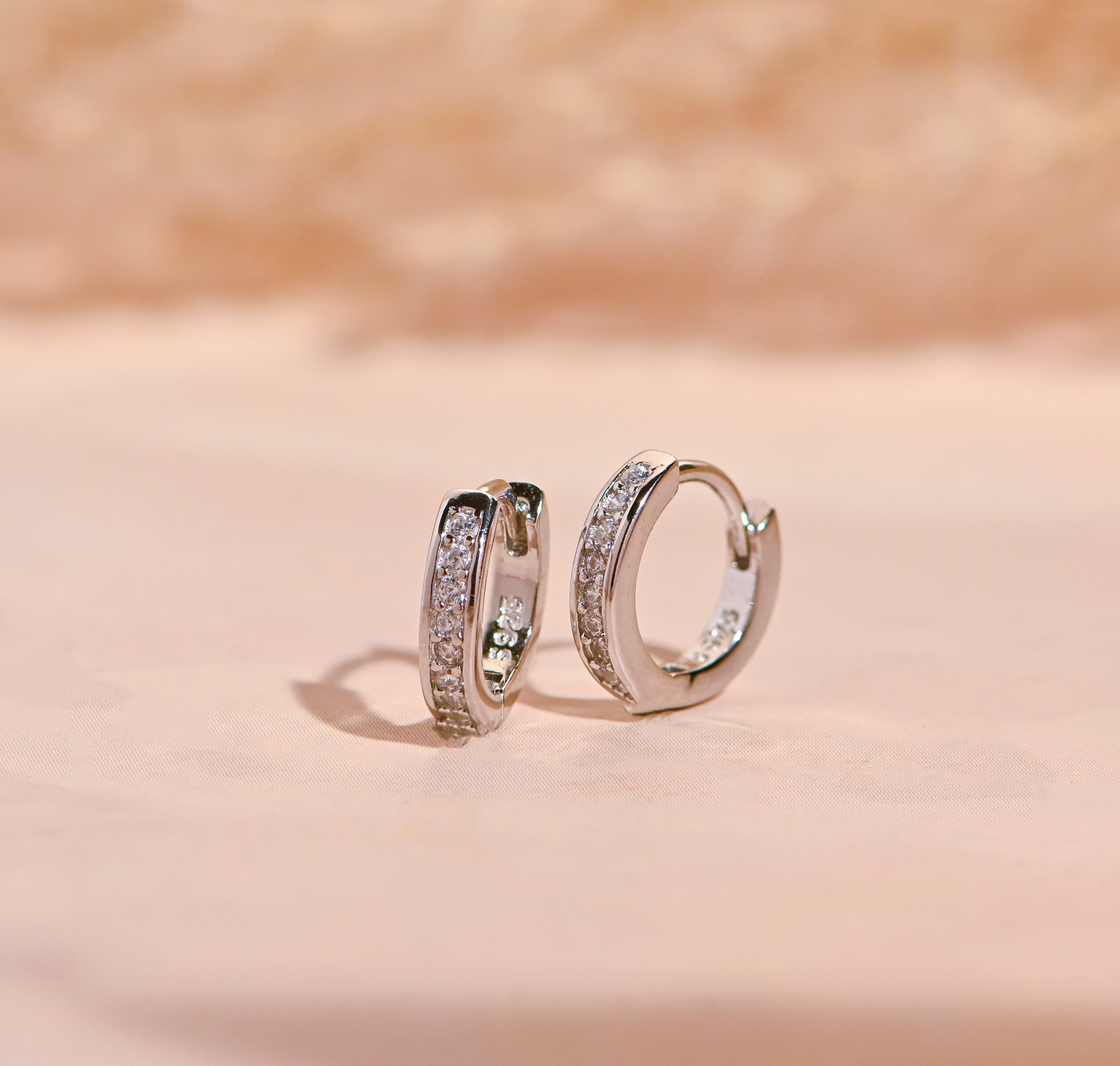 925 Sterling Silver Huggie Hoop Earrings Pave CZ Gems Silver Earrings Gift for Birthday