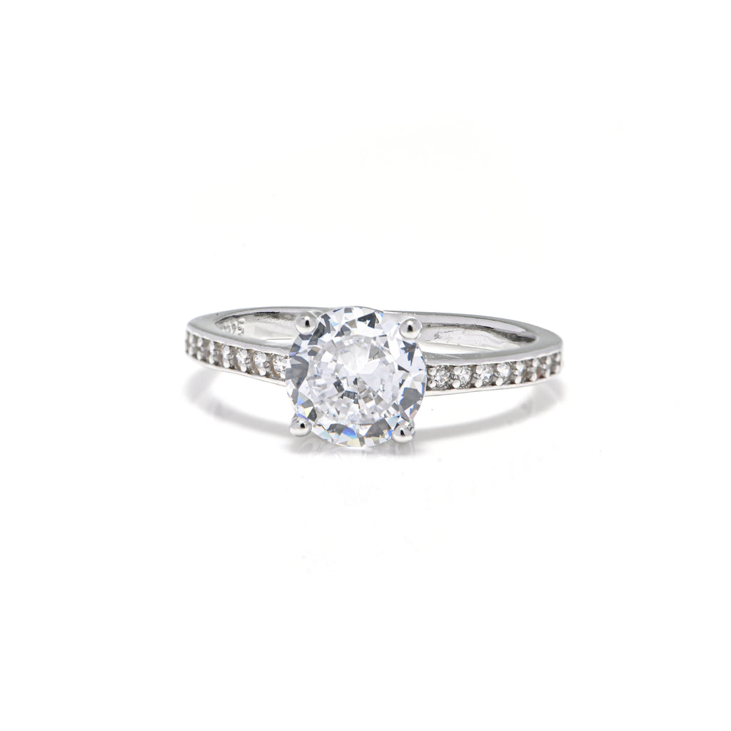 Women’s Sterling Silver Band Ring with Round Brilliant CZ With High Quality