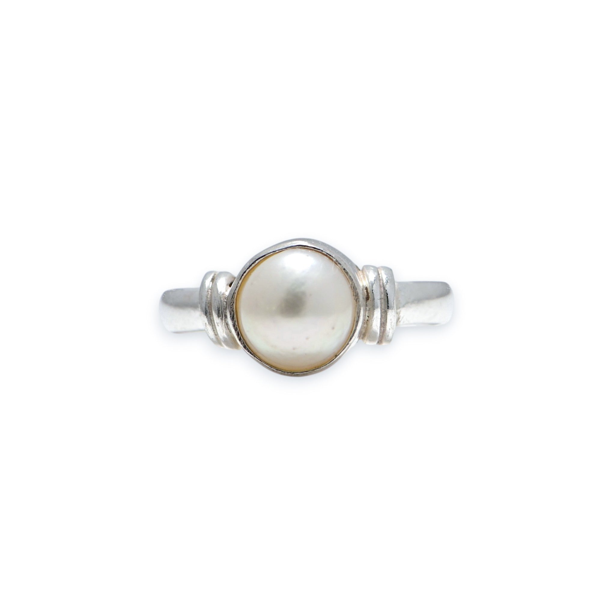 925 Silver Pearl Ring, Round High Polish Everyday Wear Jewellery