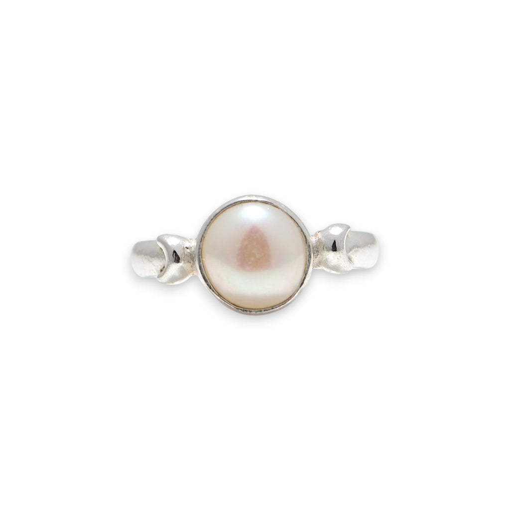 Round Pearl Ring, 925 Sterling Silver, Simple Gift for Her