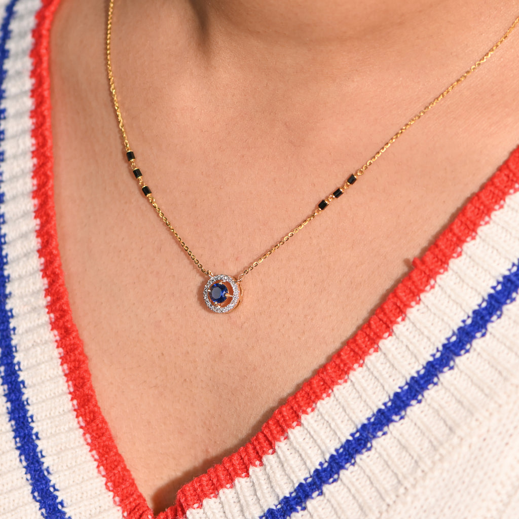 18KT Hallmarked Gold Diamond Mangalsutra | Round Brilliant Diamonds, Rhodium Finish