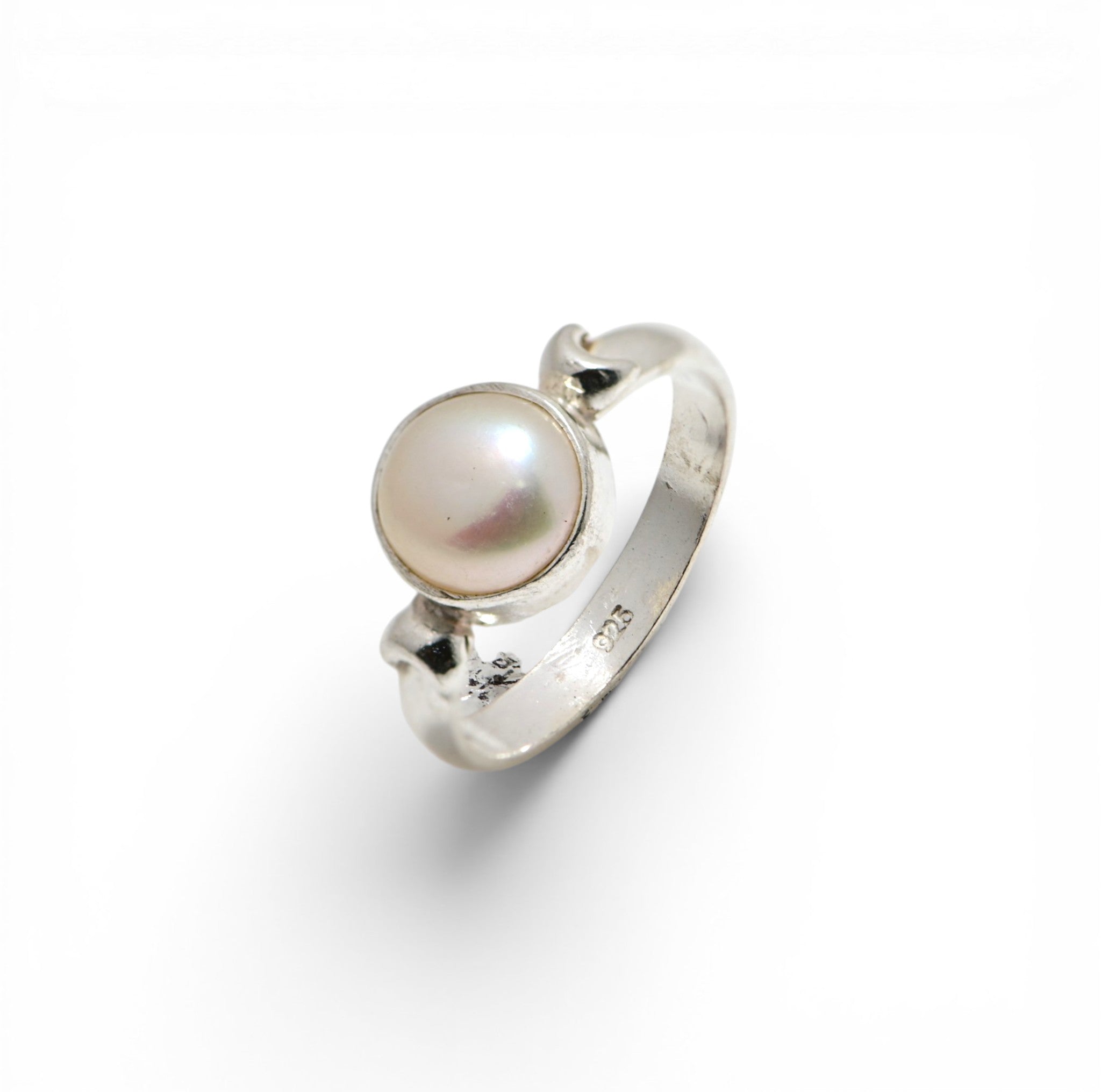 Round Pearl Ring, 925 Sterling Silver, Simple Gift for Her