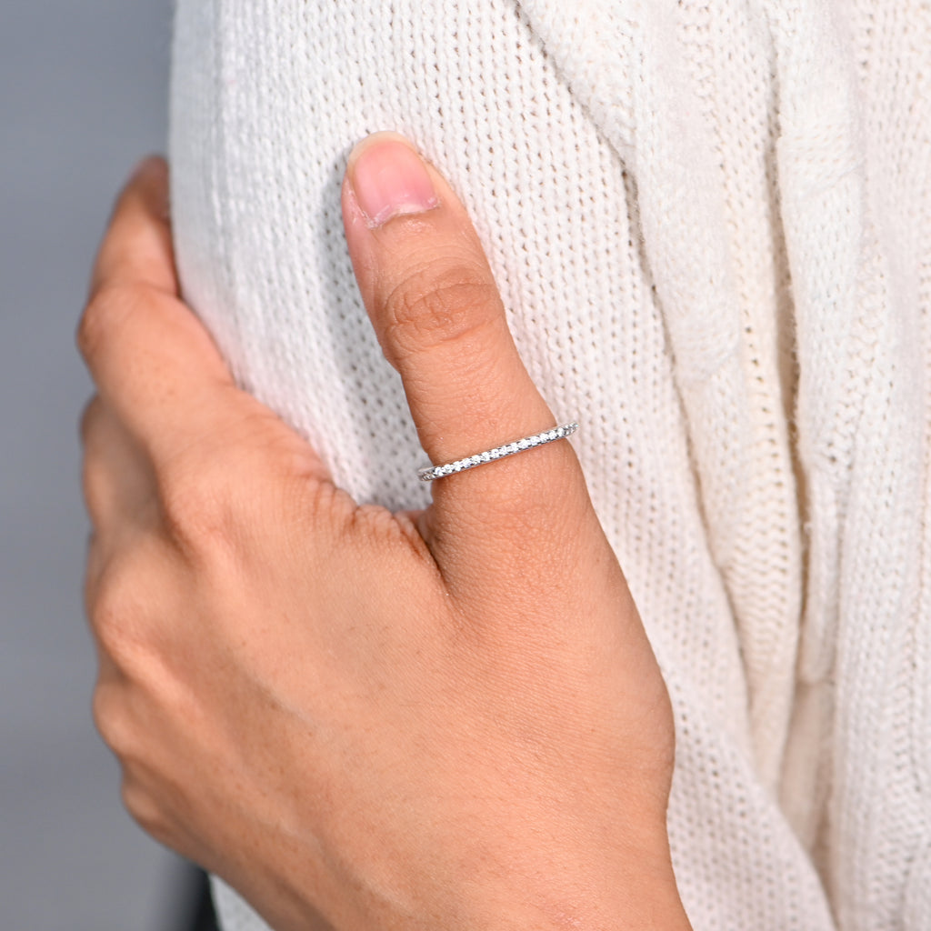 925 Sterling Silver Round CZ Ring with Rhodium Coating