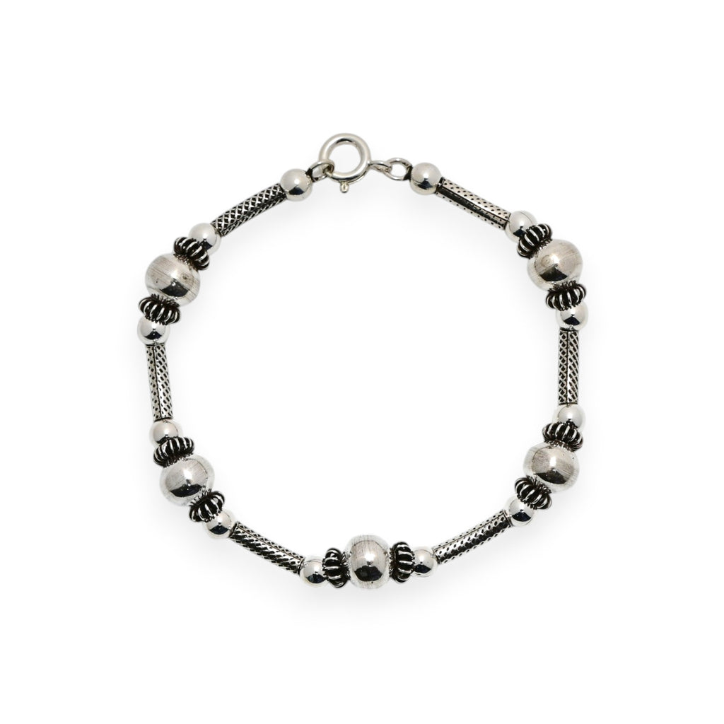925 Sterling Silver Oxidized Turkish Bracelet, Handmade Vintage Beaded Bracelet