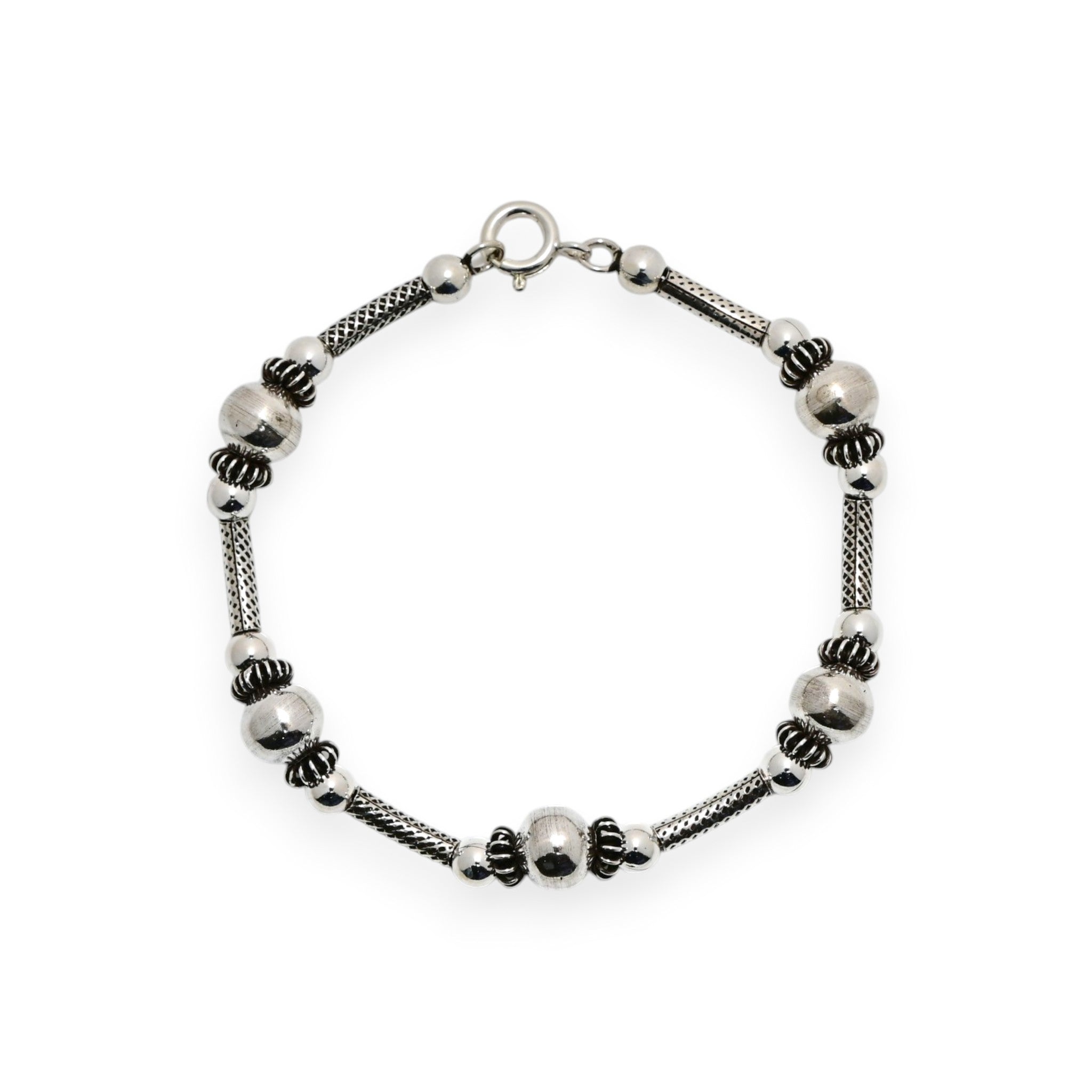 925 Sterling Silver Oxidized Turkish Bracelet, Handmade Vintage Beaded Bracelet