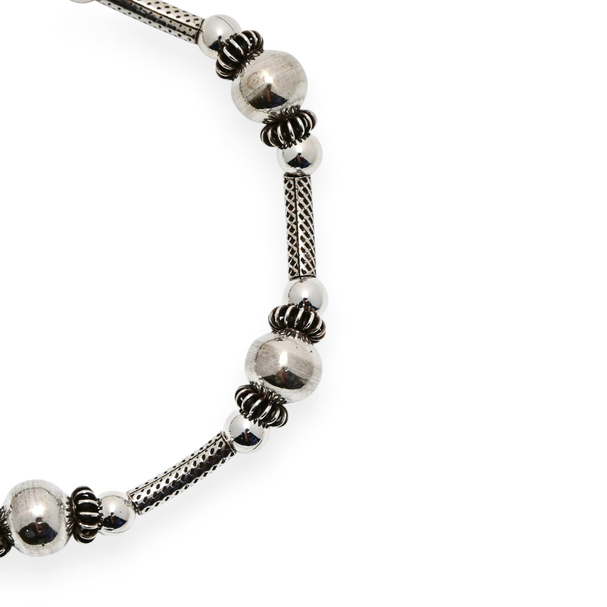 925 Sterling Silver Oxidized Turkish Bracelet, Handmade Vintage Beaded Bracelet
